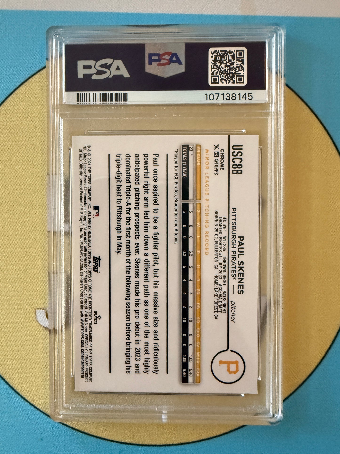 2024 Topps Chrome Update Paul Skenes X-Fractor RC #USC88 Pittsburgh Pirates PSA 10