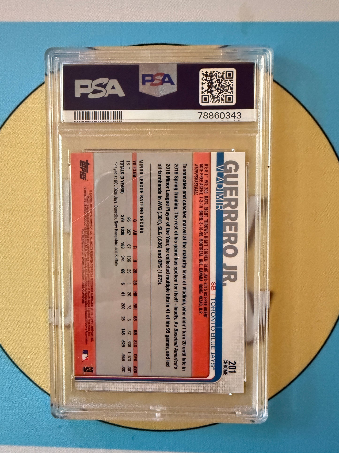 2019 Topps Chrome Vladimir Guerrero Jr. Prism Refractor RC #201 Toronto Blue Jays PSA 10