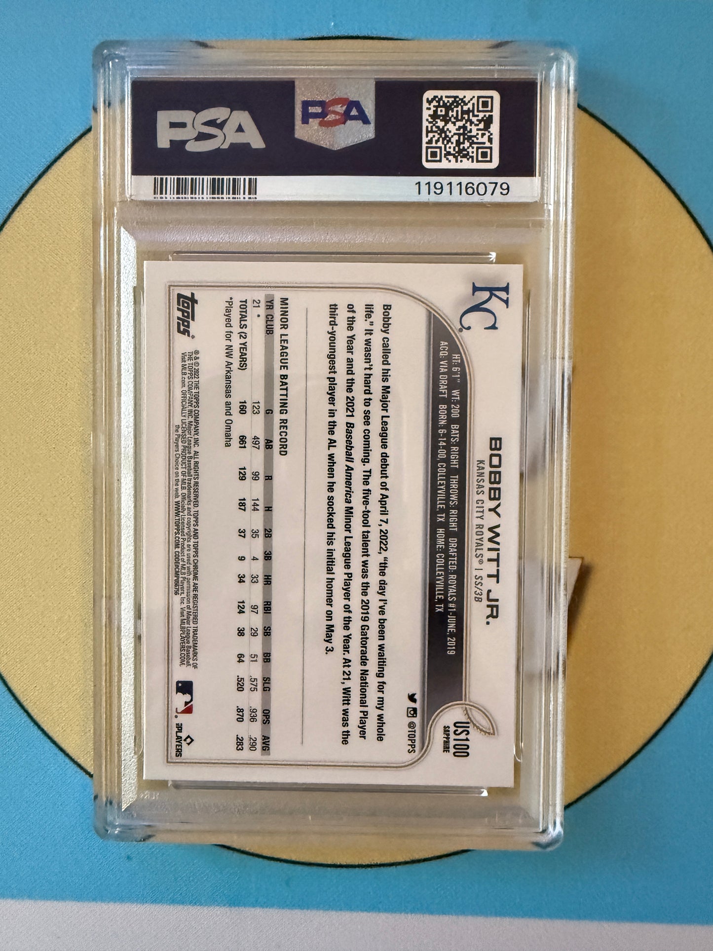 2022 Topps Chrome Sapphire Bobby Witt Jr. RC #100 Kansas City Royals PSA 10