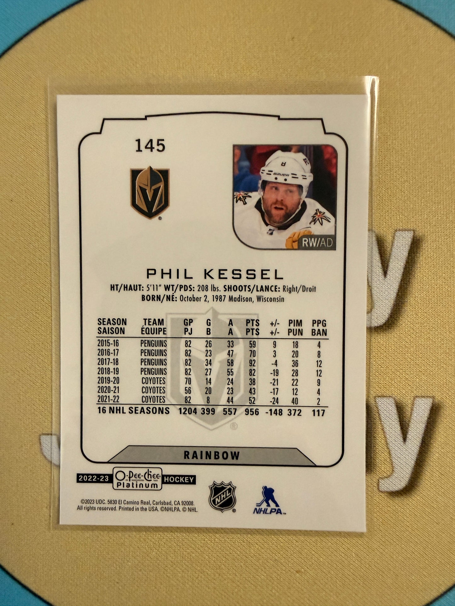 2022-23 O-Pee-Chee Platinum Phil Kessel Rainbow Vegas Golden Knights