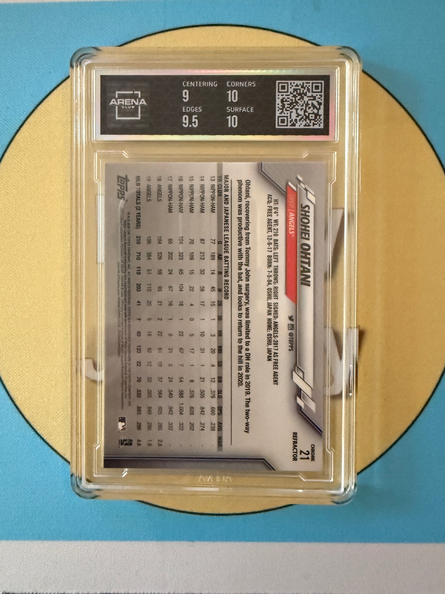 2020 Topps Chrome Shohei Ohtani Refractor #21 Los Angeles Angels Arena Club 9.5