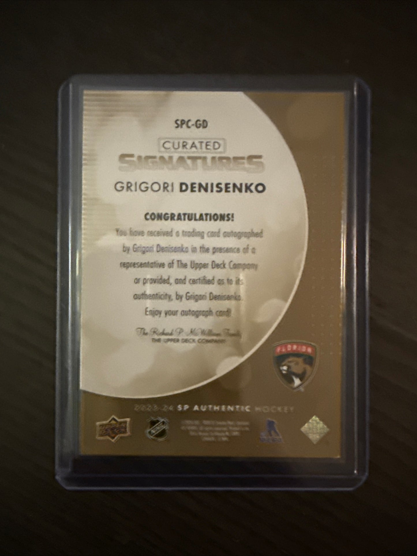 Carte Hockey Sp Authentic 2023-24 Grigori Denisenko Curated Signature /299