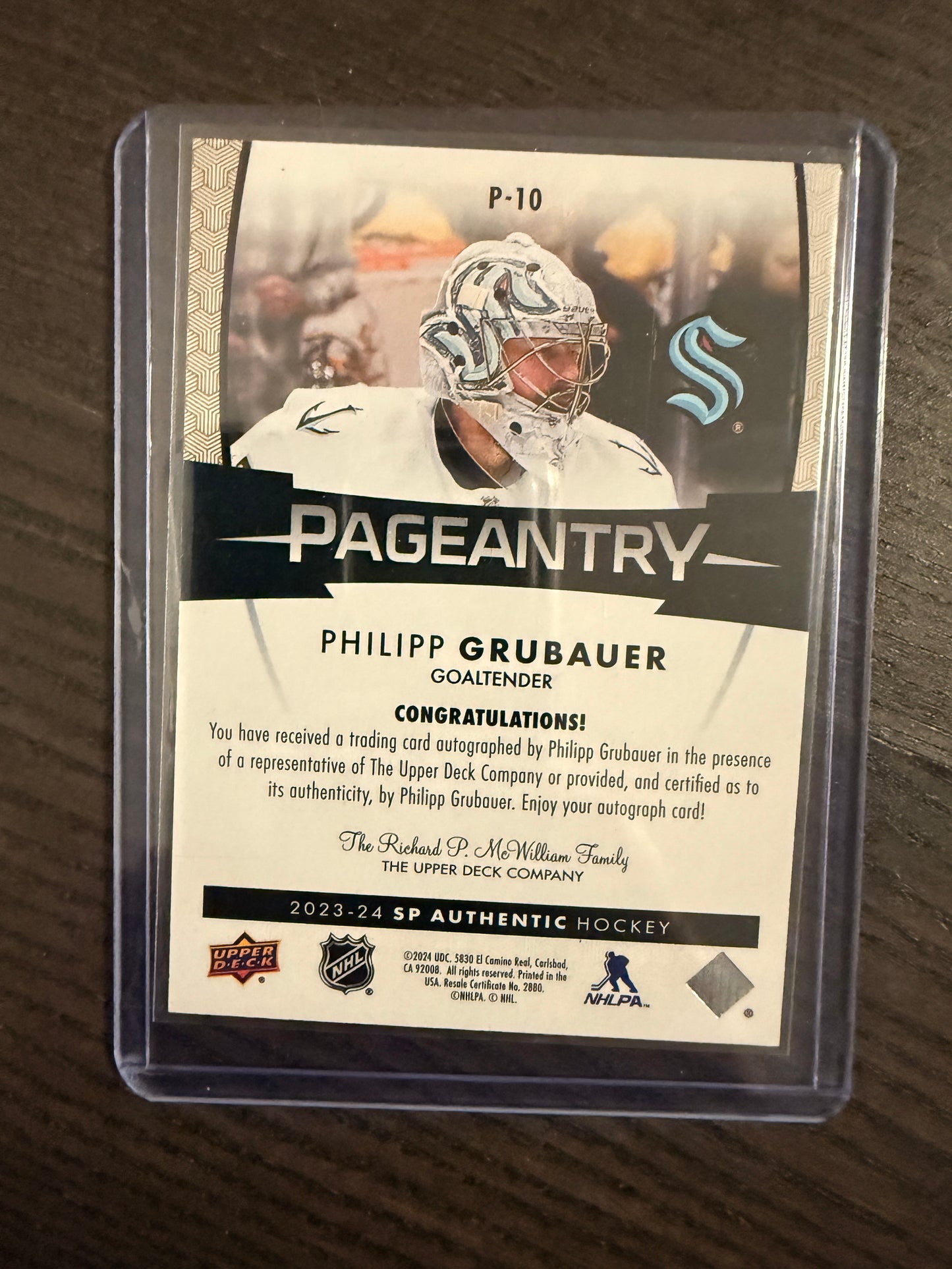 Philipp Grubauer SP Authentic Pageantry Auto