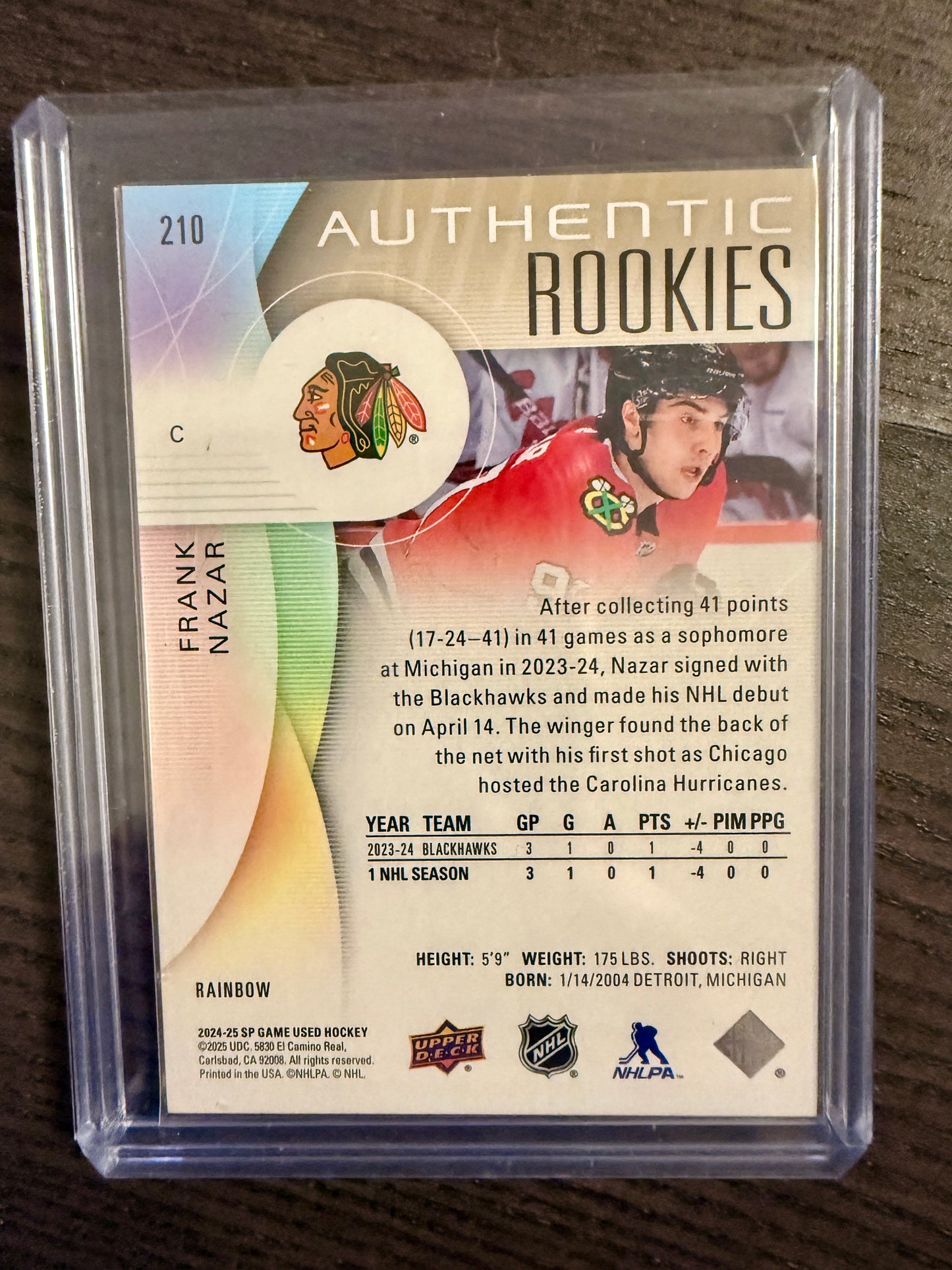 2024-25 SP Game used Frank Nazar Rainbow True Authentic Rookie Jersey # / 91
