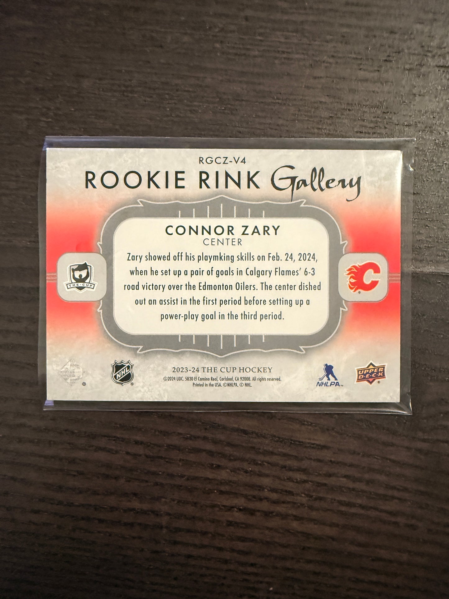 2023-24 UD The Cup Rookie Rink Gallery RGCZ-V4 /99 Connor Zary