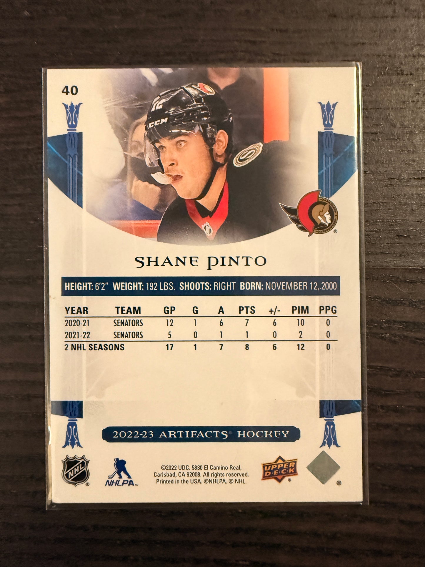2022-23 Upper Deck Artifacts Shane Pinto Gold Yellow /50 #40