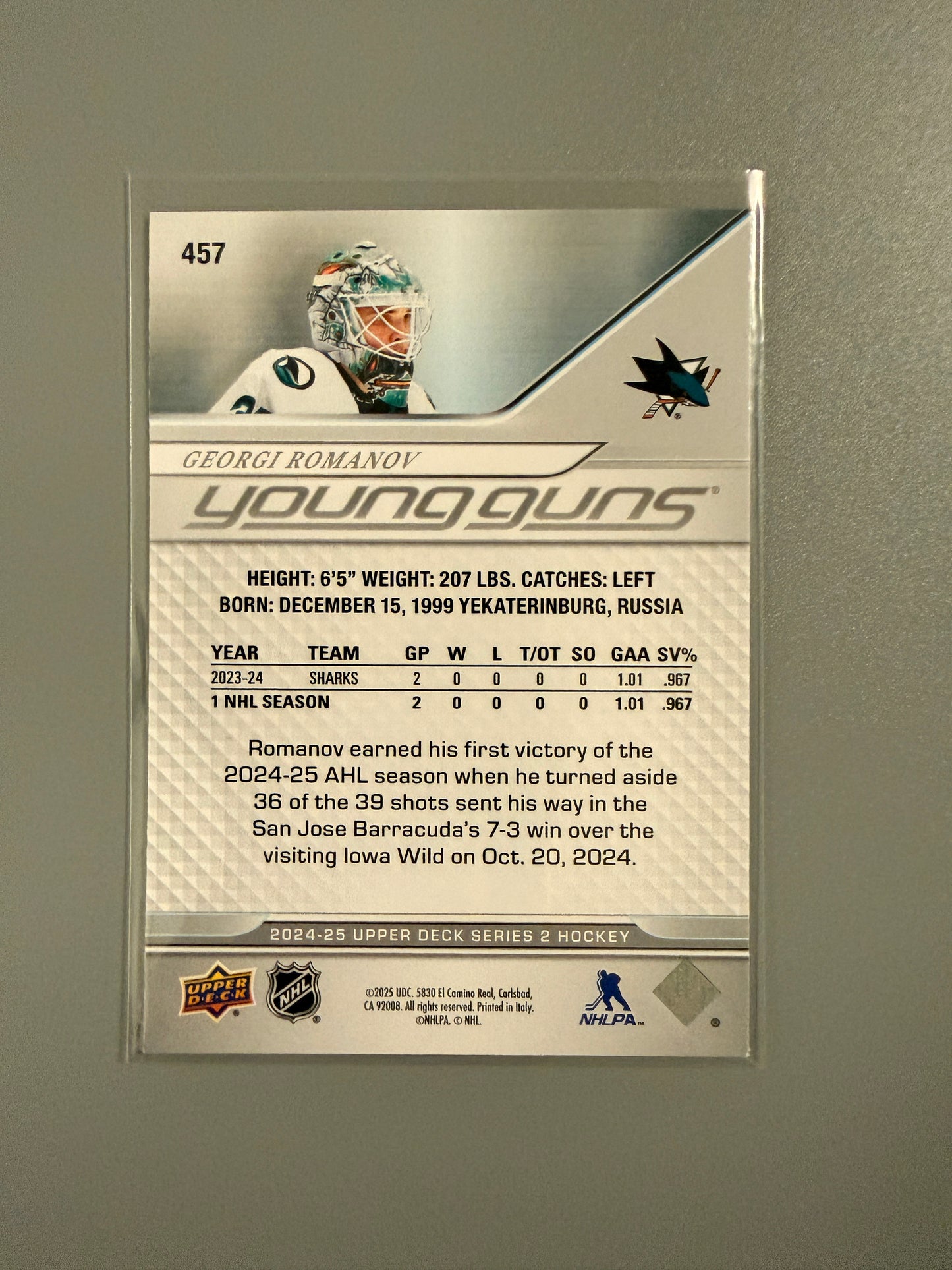 2024-25 Series One Young Guns Georgi Romanov RC 457 Sharks