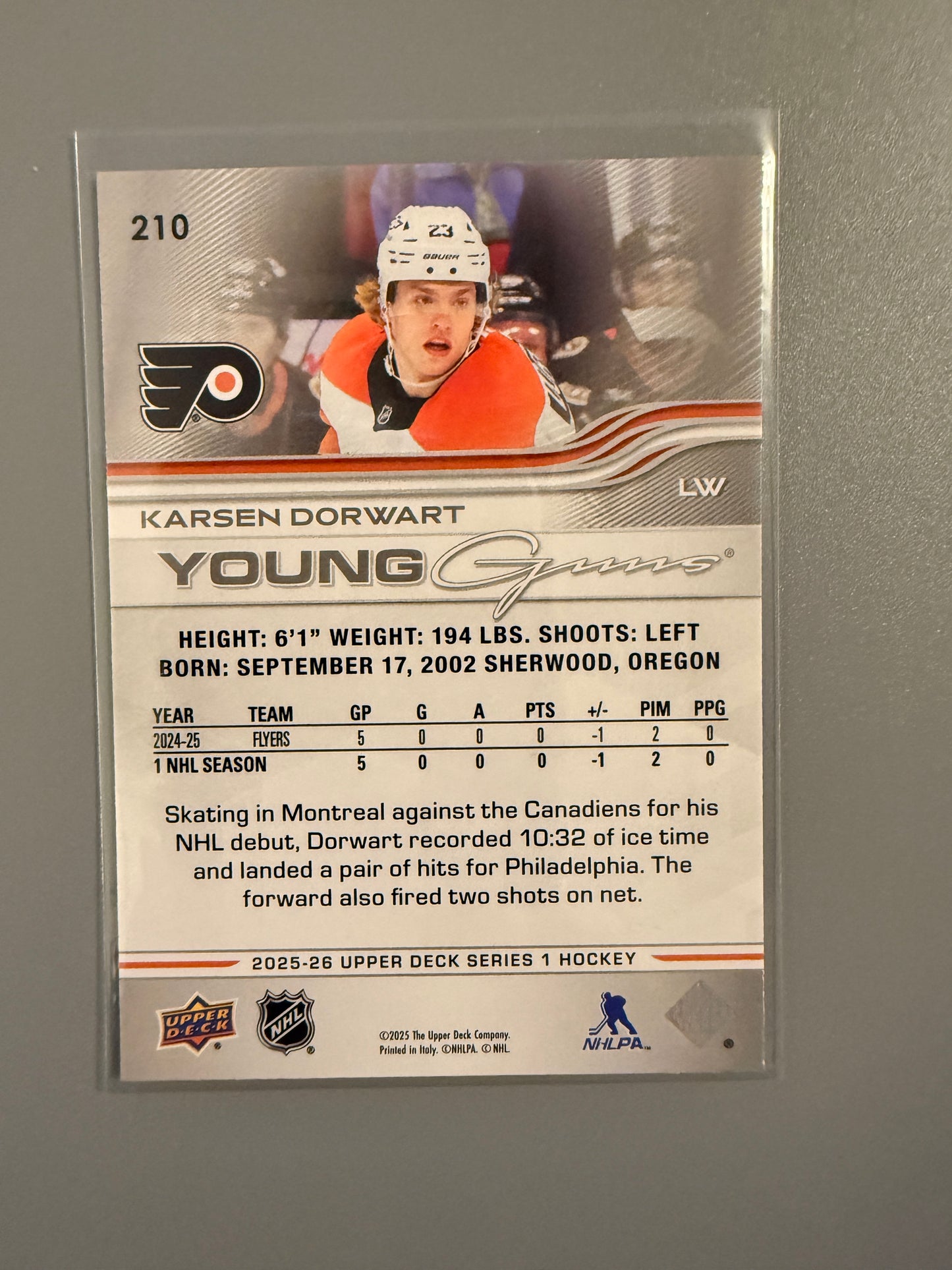 2025-26 Series One Young Guns Karsen Dorwart RC 210 Flyers