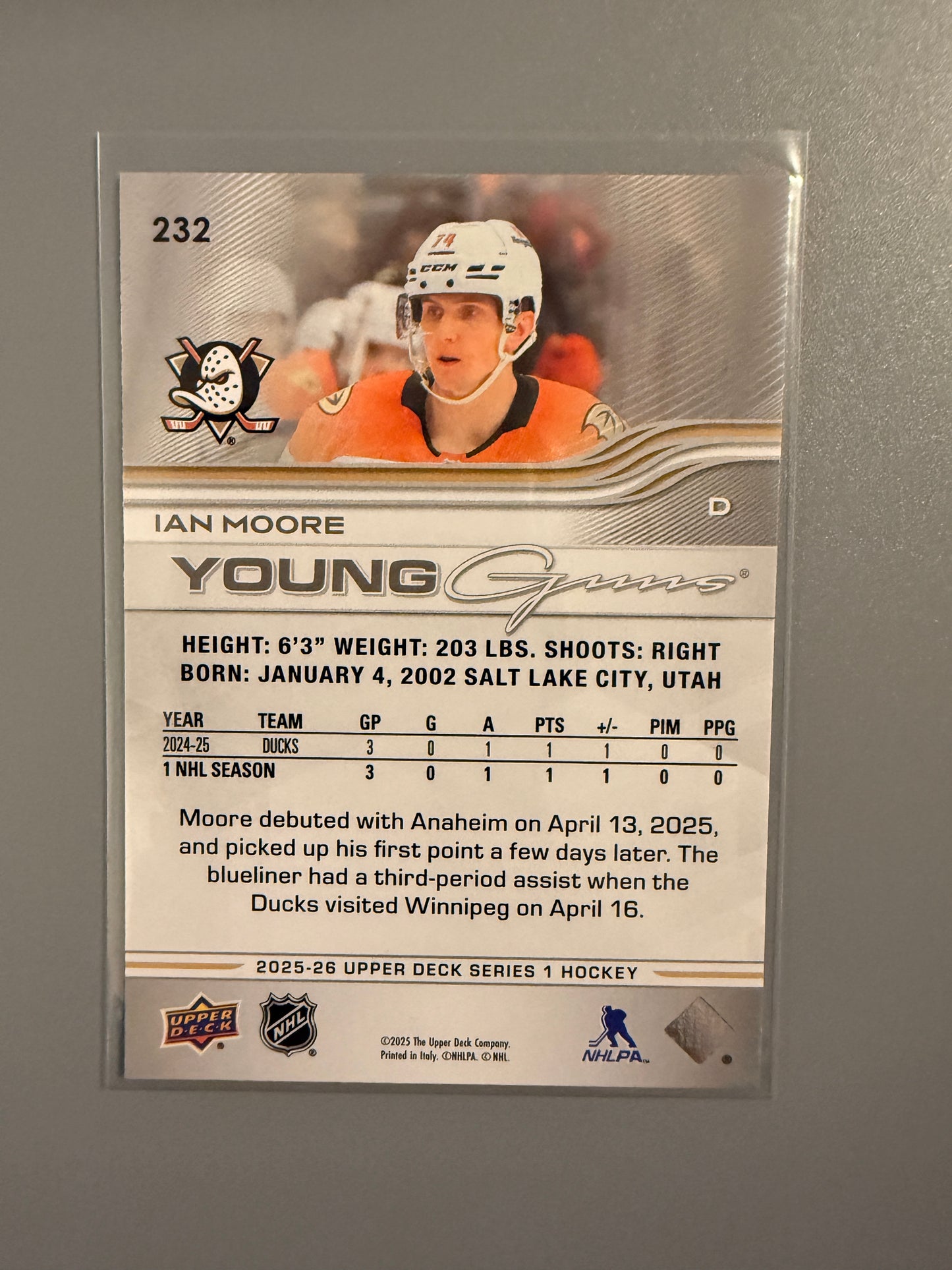 2025-26 Series One Young Guns Ian Moore RC 232 Ducks