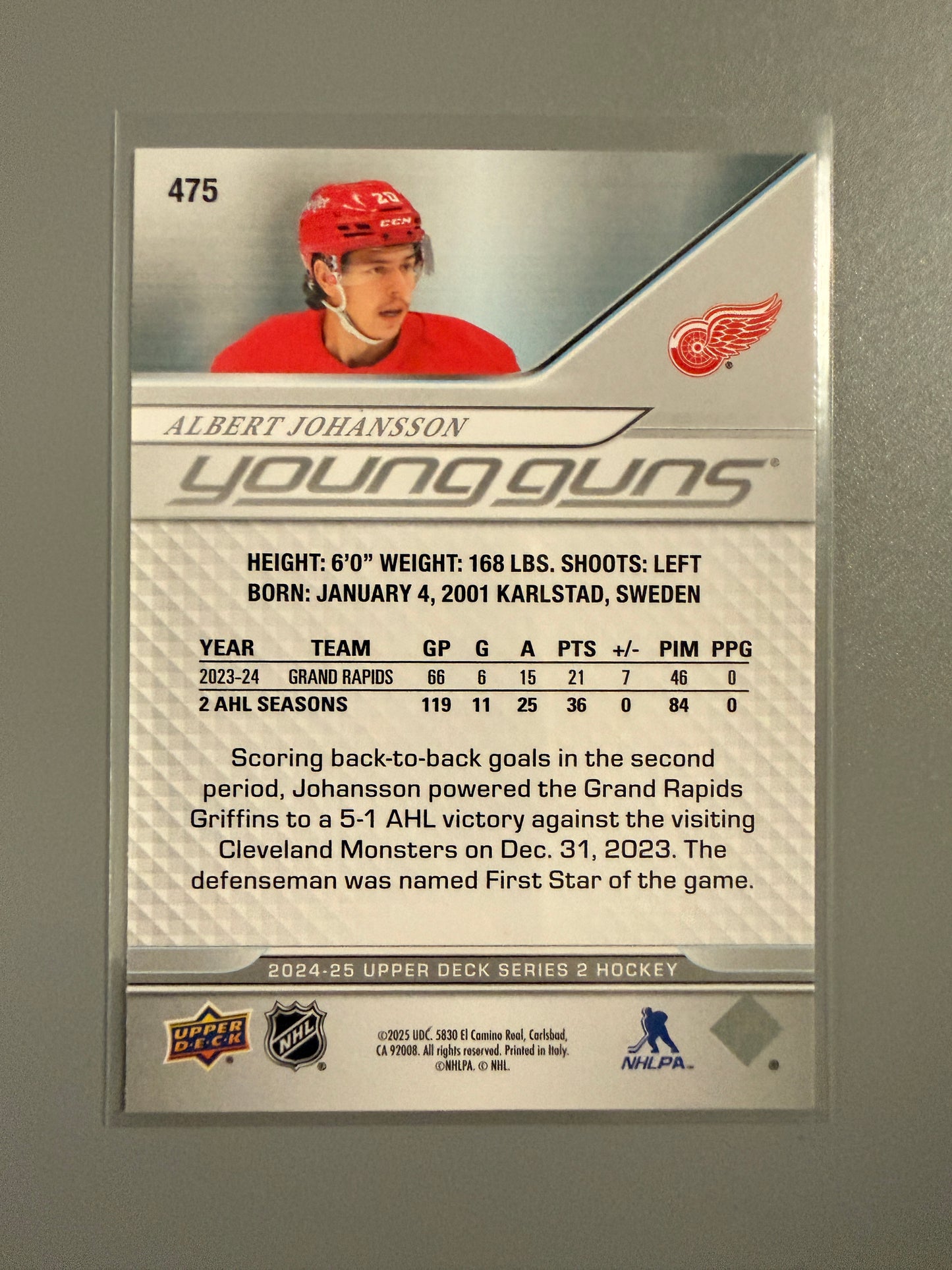 2024-25 Series Two Young Guns Albert Johansson RC 475 Red Wings