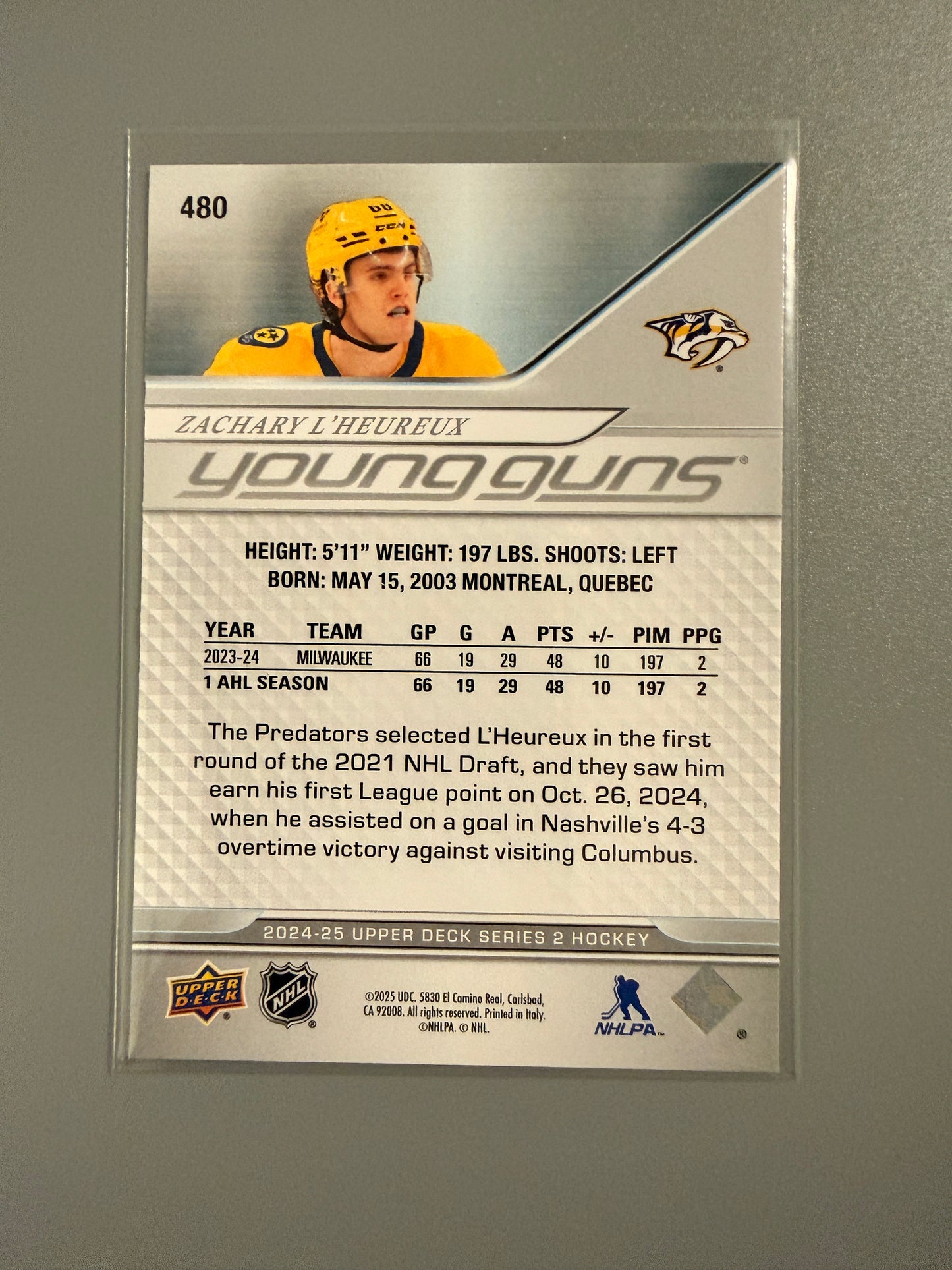 2024-25 Series Two Young Guns Zachary L'Heureux RC 480 Predators