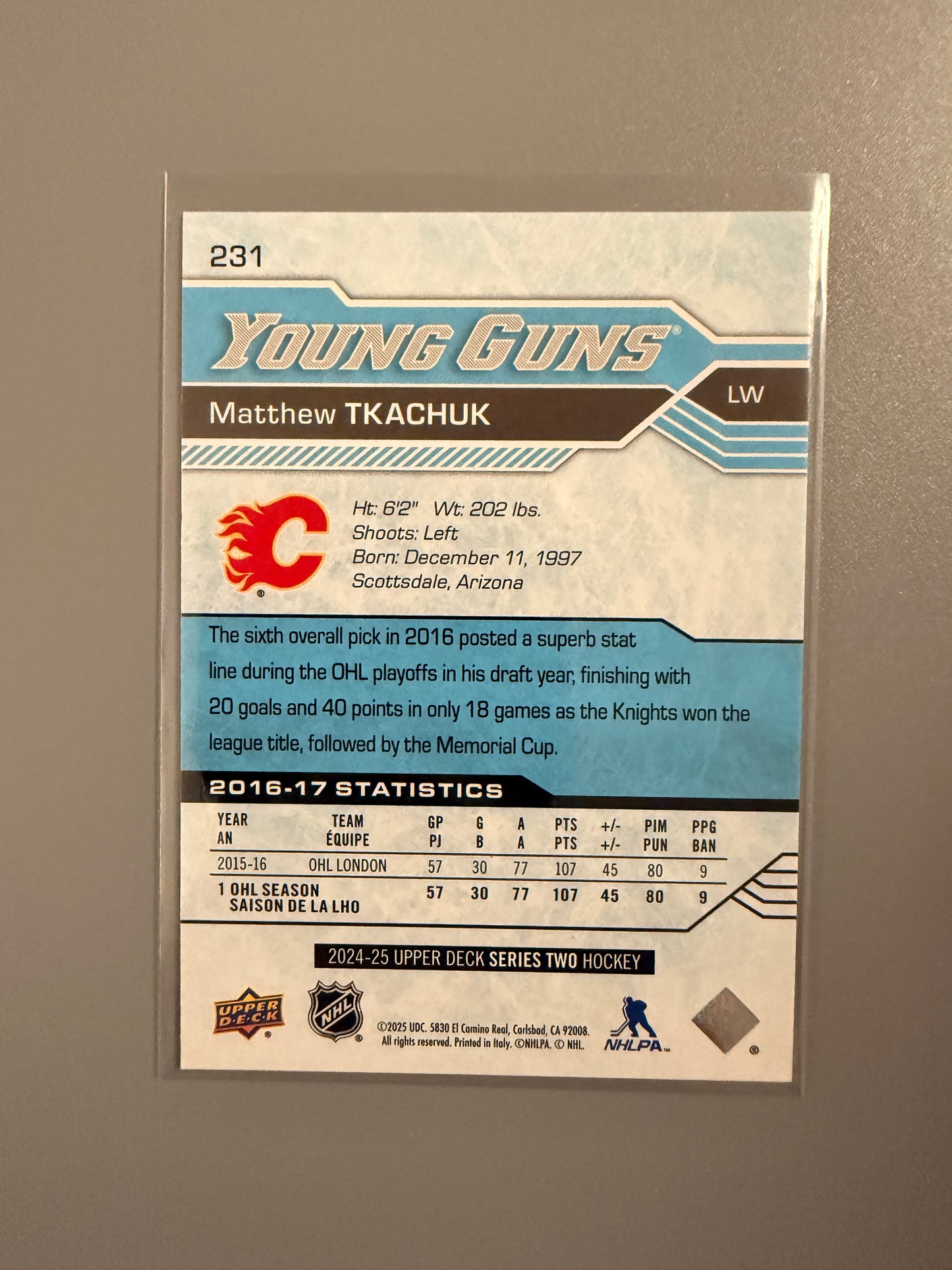 2024-25 Series Two Young Guns Matthew Tkachuk RC 231 Flames