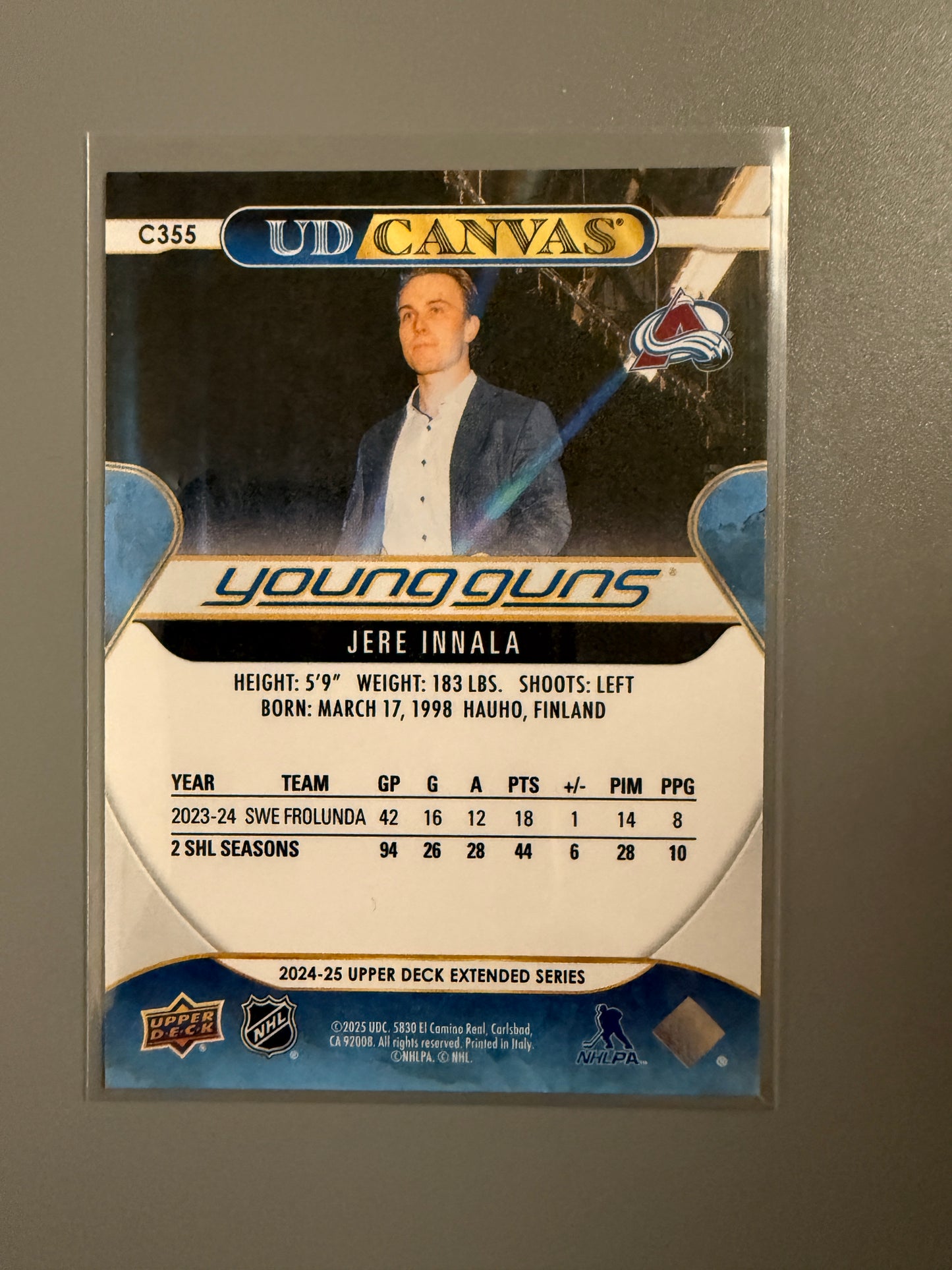 2024-25 Extended Series Young Guns Canvas Jere Innala RC 355 Avalanche