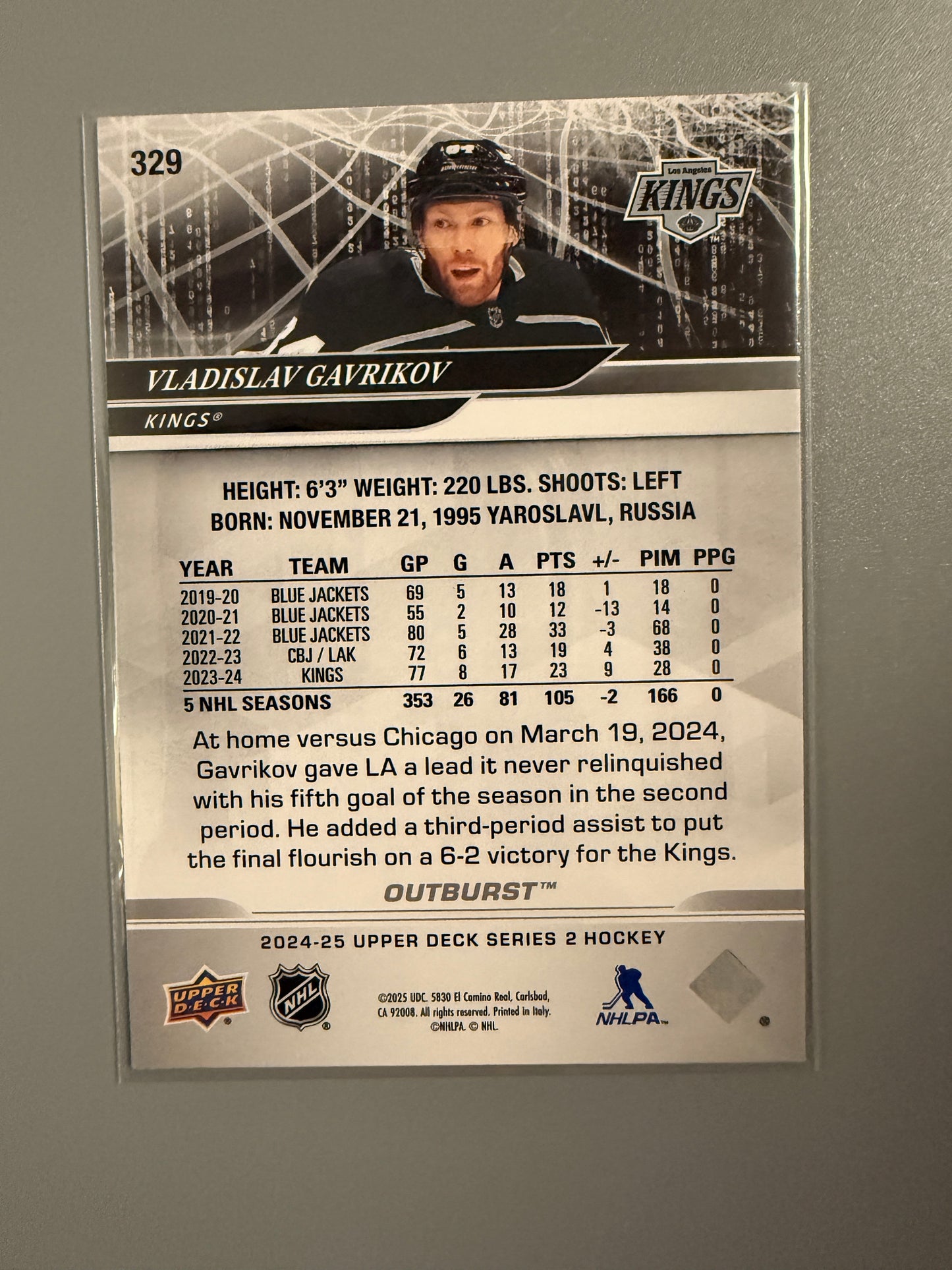2024-25 Series Two Outburst Vladislav Gavrikov 329 Kings