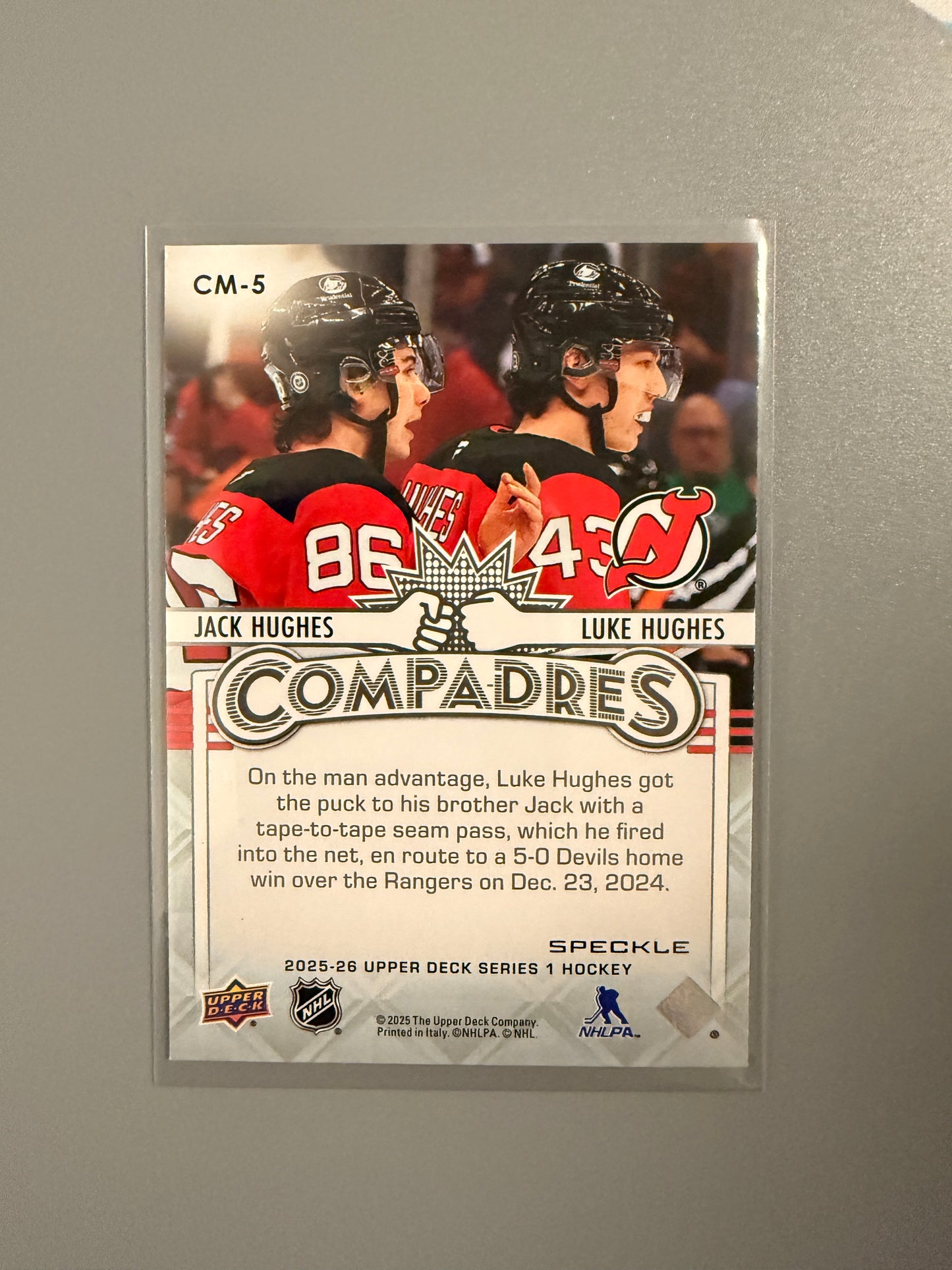 2025-26 Series One Compadres Speckled Variant Luke and Jack Hughes CM-5 Devils