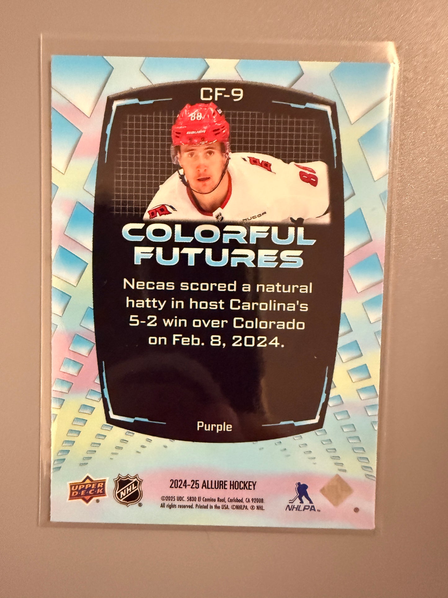 2024-25 Allure Colorful Futures Purple Martin Necas RC CF-9 Hurricanes