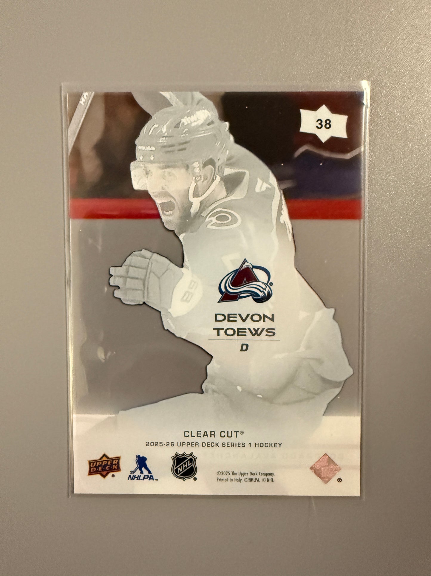 2025-26 Series One Clear Cut Devon Toews 38 Avalanche