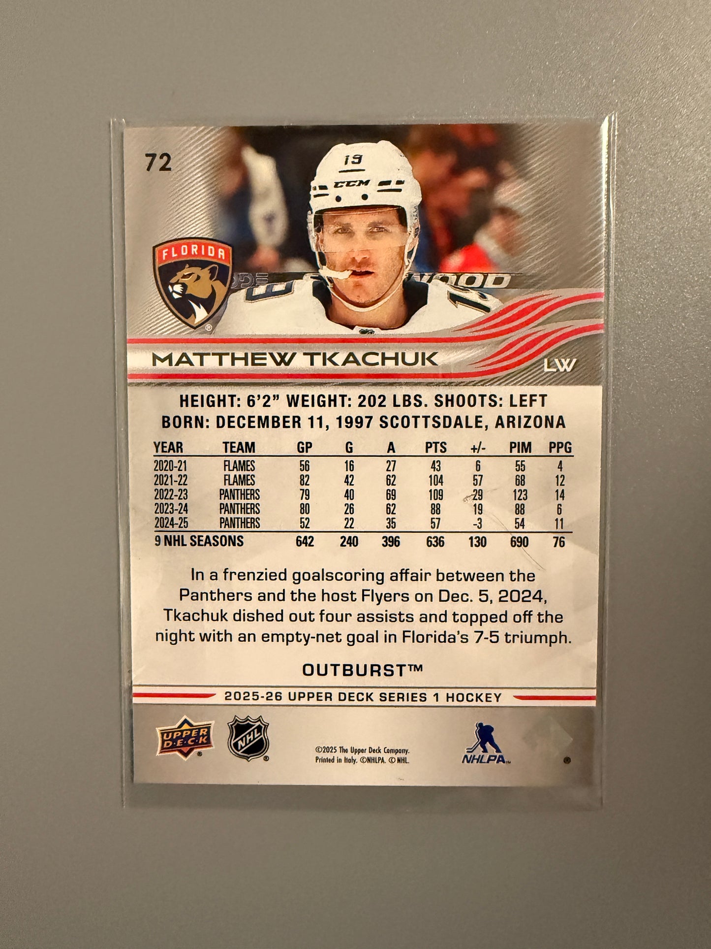 2025-26 Series One Outburst Matthew Tkachuk 72 Panthers