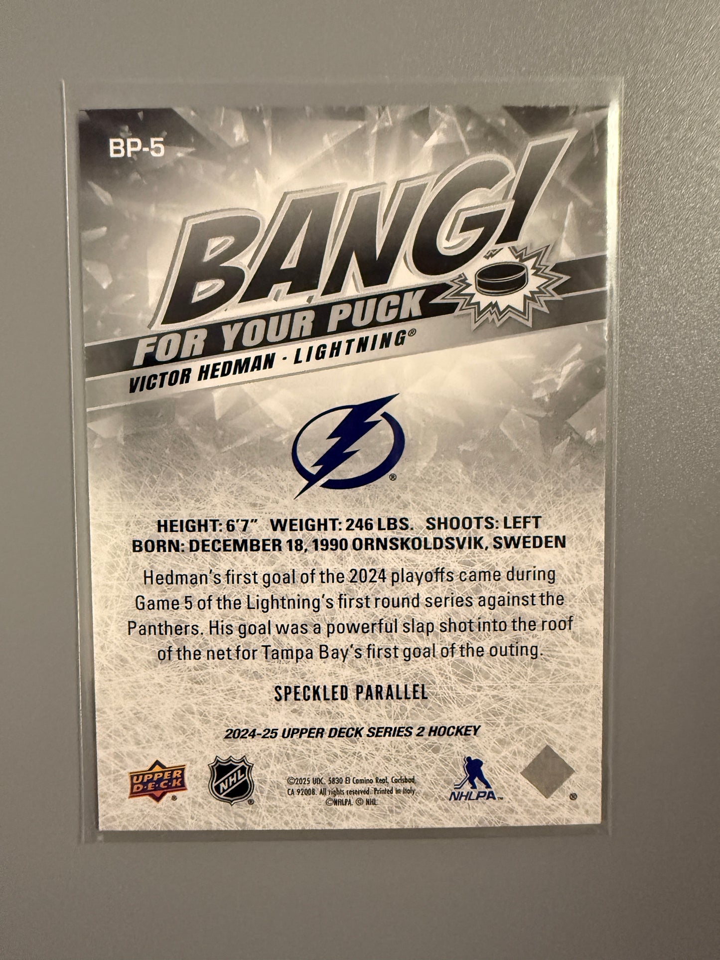 2025-26 Series One Bang For Your Puck Speckled Variant Victor Hedman BP-5 Lightning