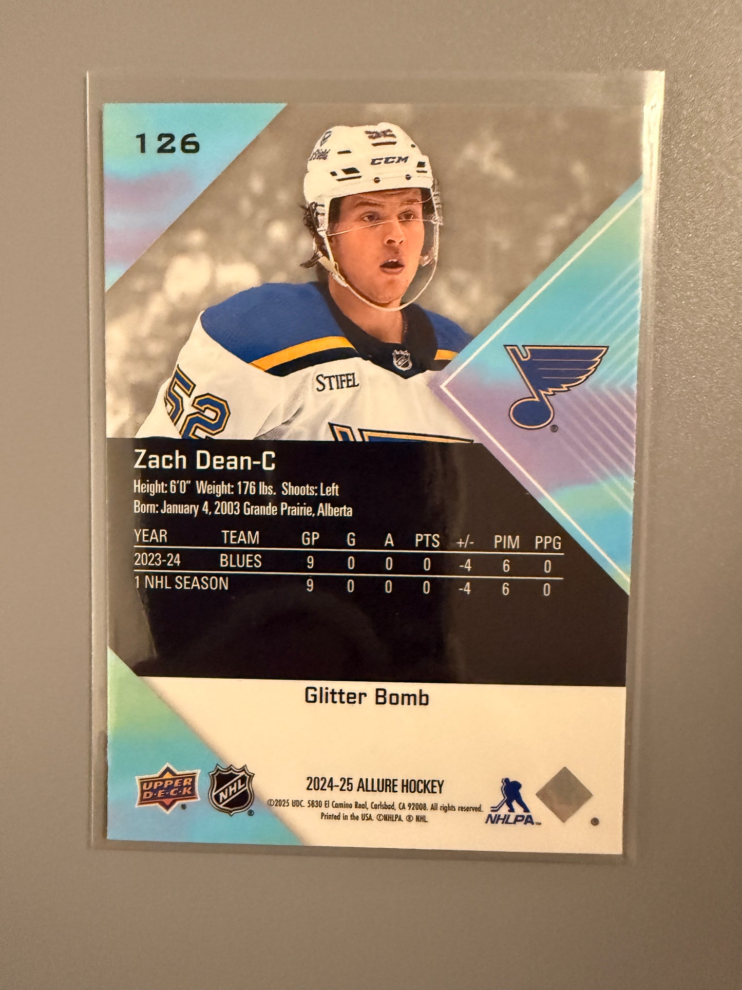 2024-25 Allure Glitter Bomb Zach Dean RC 126 Blues