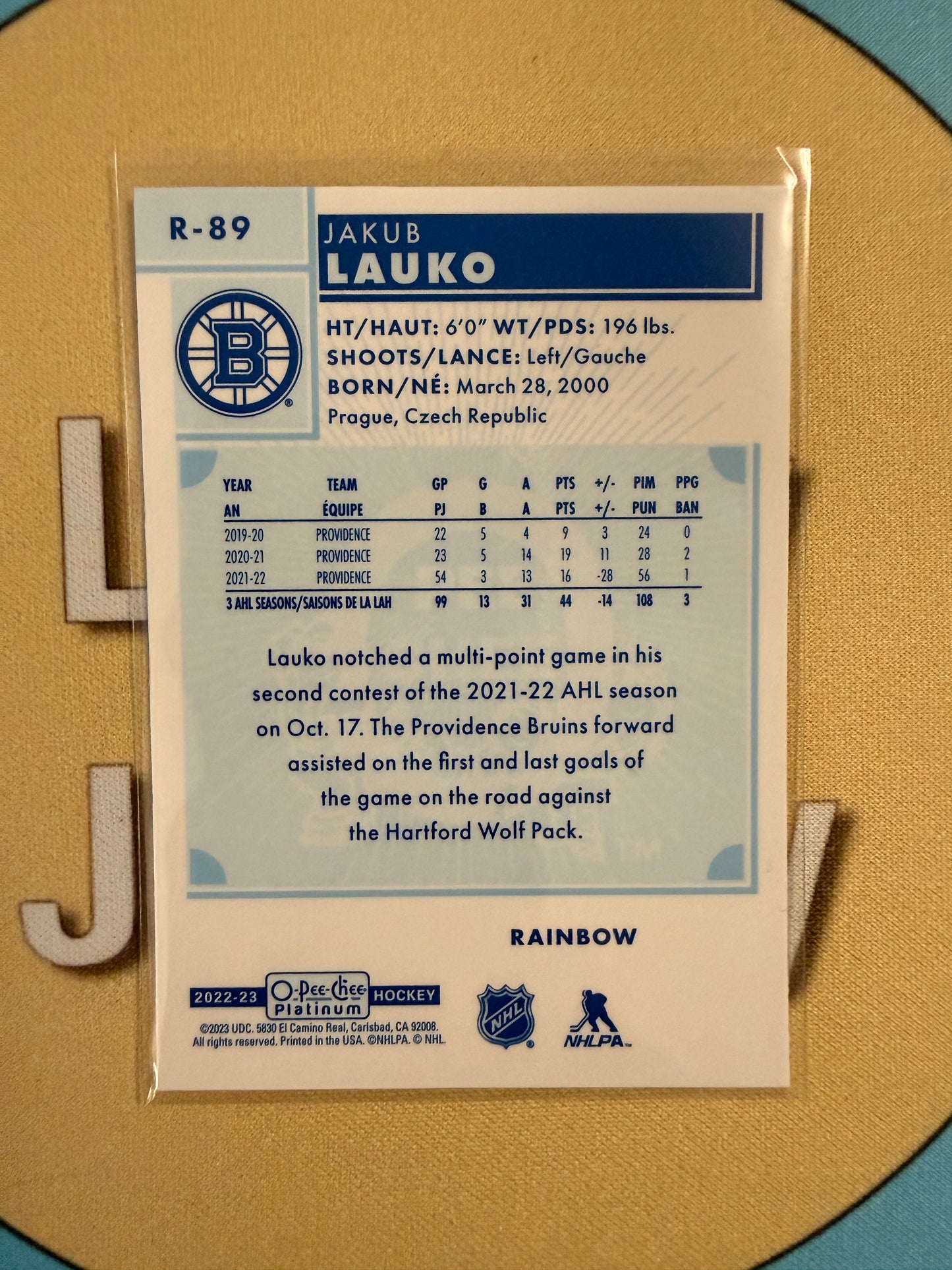 2022-23 O-Pee-Chee Platinum Jakub Lauko Rainbow Rookie Boston Bruins