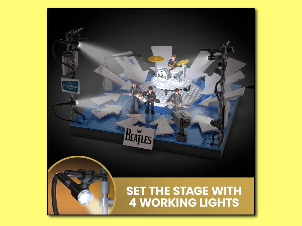 MEGA The Beatles Building Set with 681 Pieces, 4 Poseable Action Figures and Ed Sullivan Stage, with LED Lights