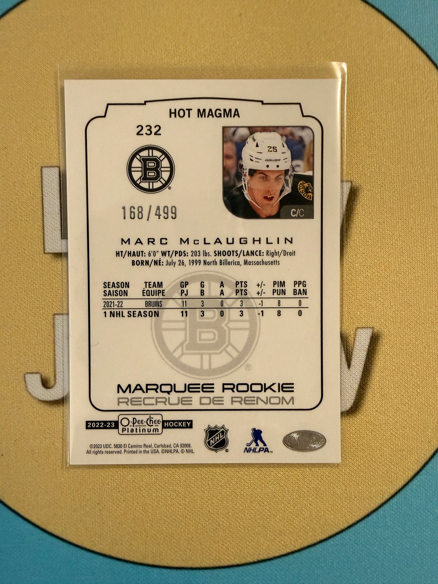 2022-23 O-Pee-Chee Platinum Marc McLaughlin Hot Magma /499 Marquee Rookie Boston Bruins