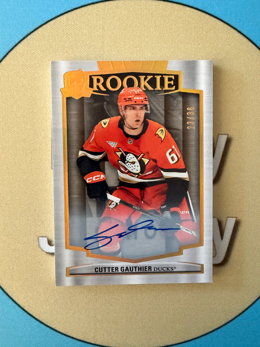 2024-25 The Cup Rookies Gold Spectrum Auto Foil Cutter Gauthier 23 of 36 #150 ducks