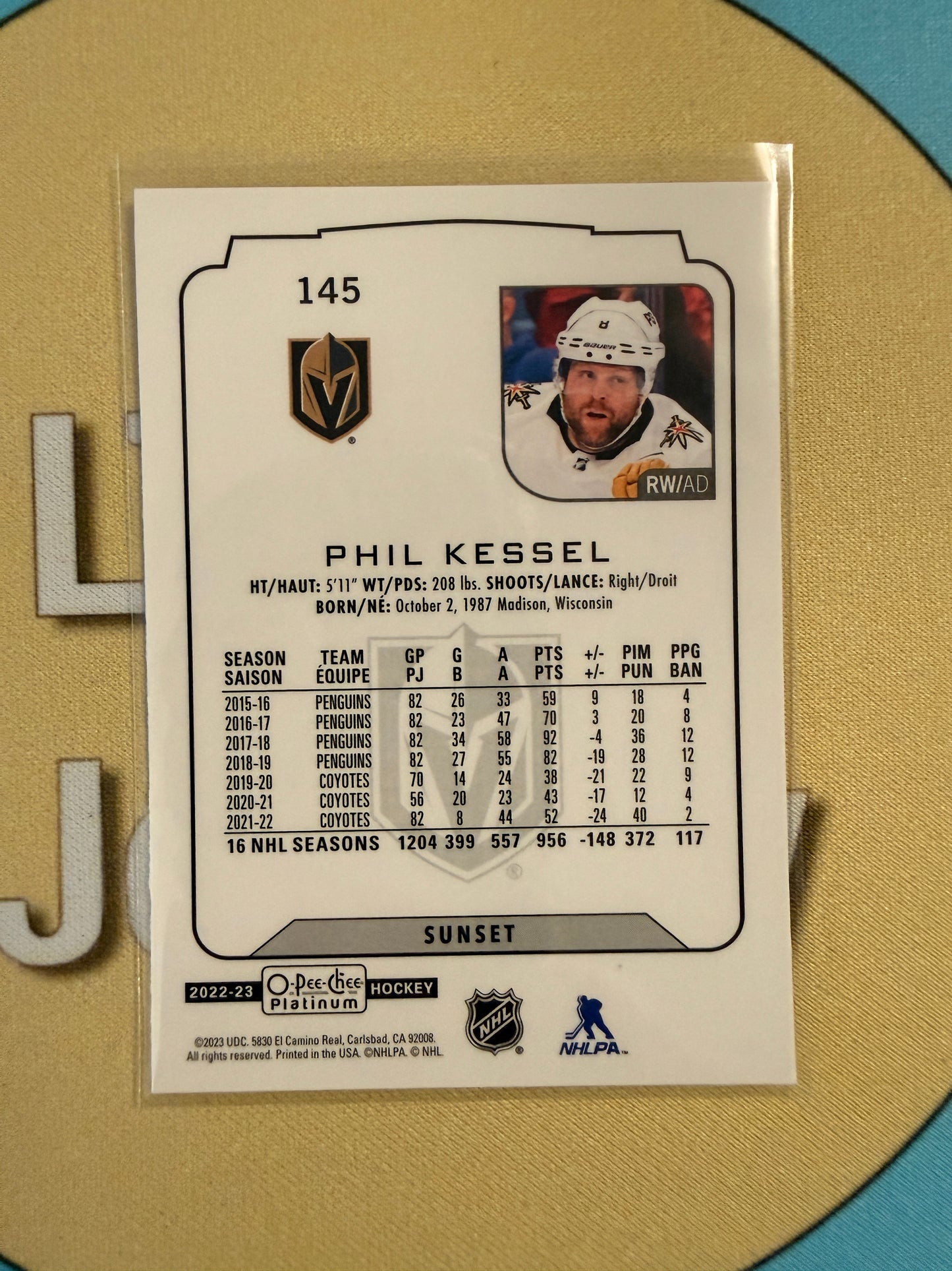 2022-23 O-Pee-Chee Platinum Phil Kessel Sunset Vegas Golden Knights