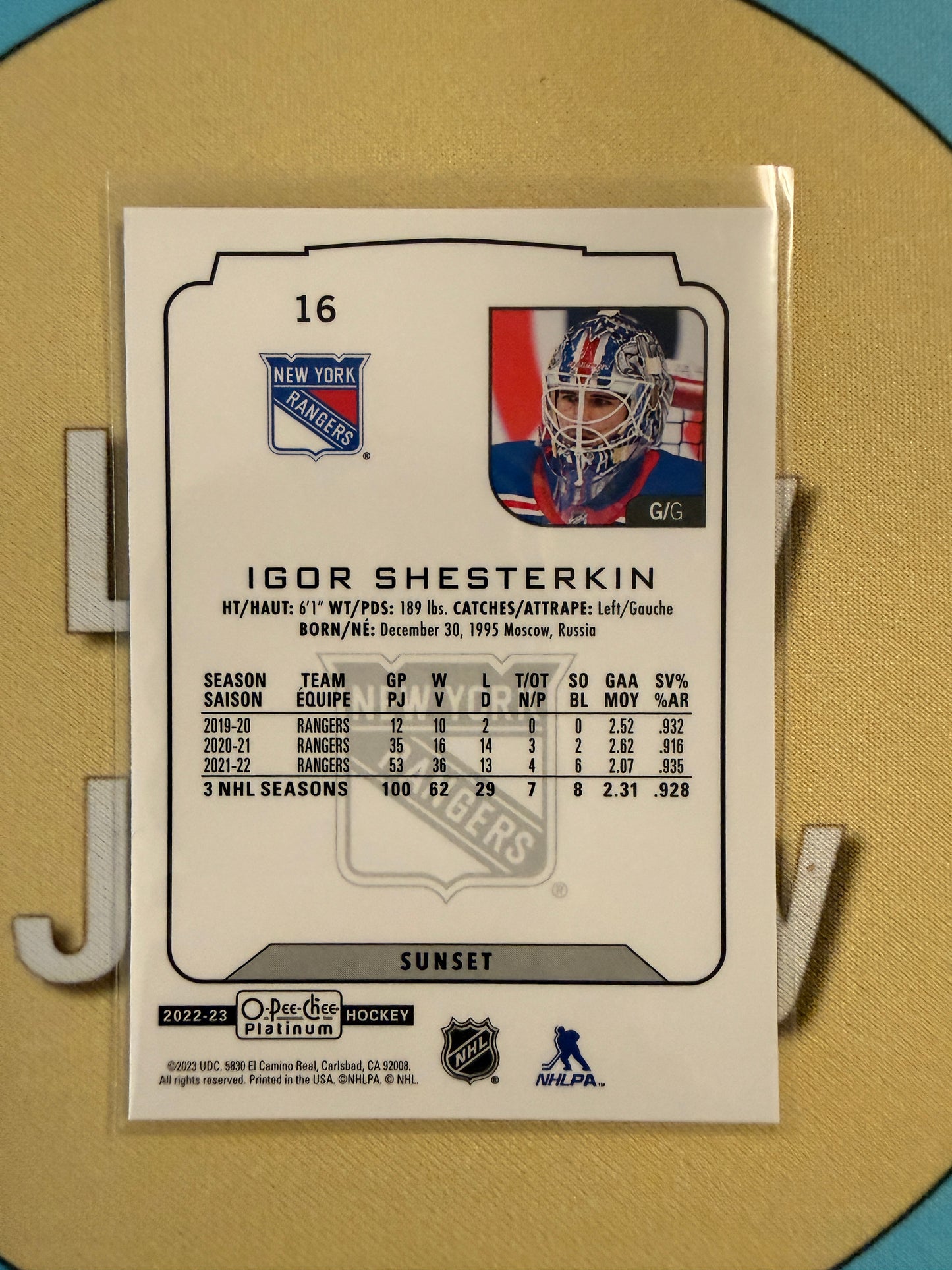 2022-23 O-Pee-Chee Platinum Igor Shesterkin Sunset New York Rangers
