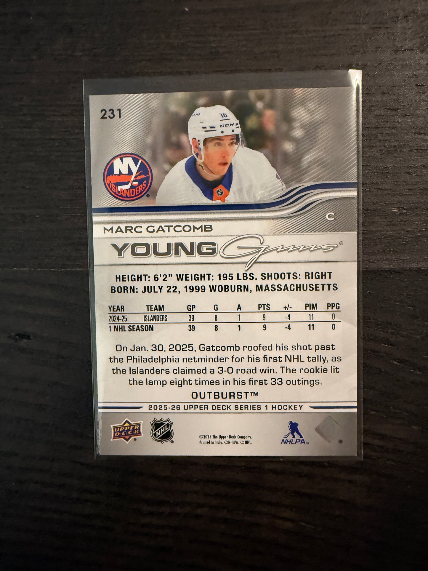 2025-26 Upper Deck Series 1 Young Guns Silver Outburst #231 - Marc Gatcomb