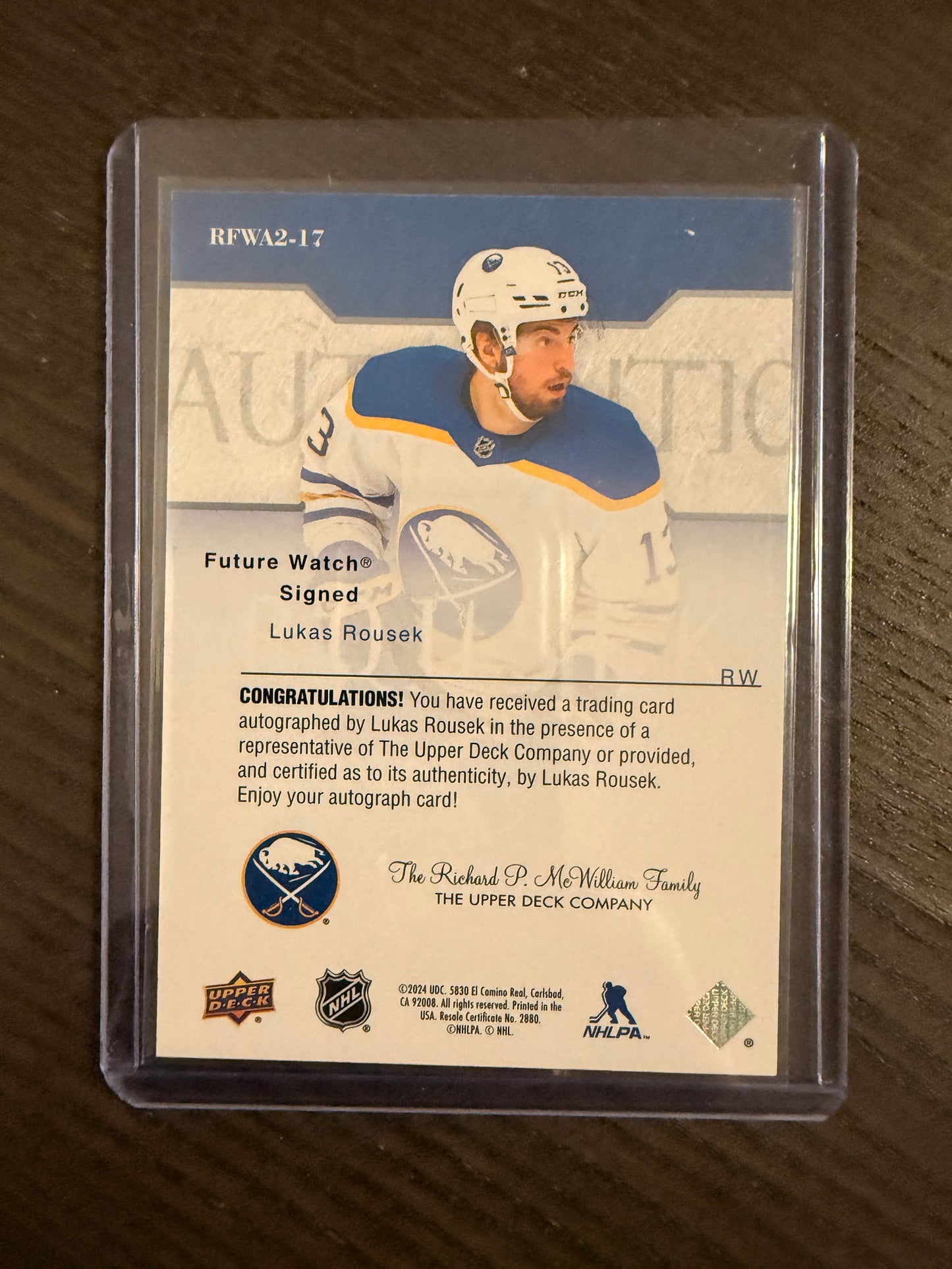 2023-24 SP Authentic Retro FW '03 Lukas Rousek Sabres Future watch Auto #/399