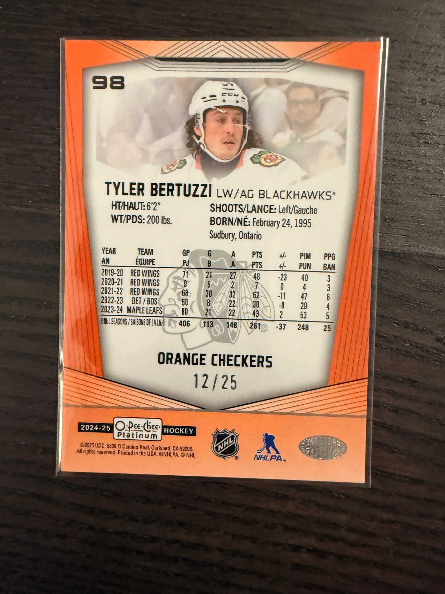 2024-25 O-pee-chee Platinum Orange Checkers Tyler Bertuzzi 12/25