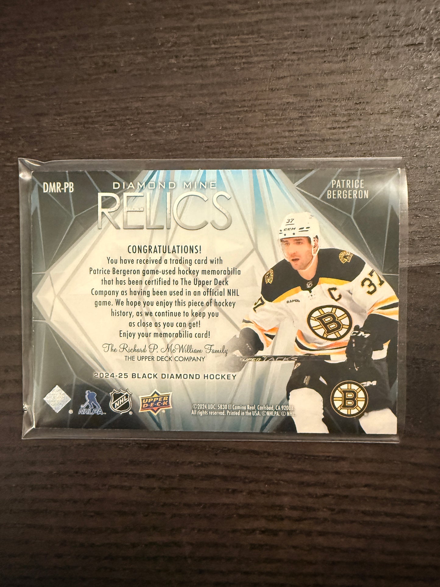 2024/25 UD Black Diamond Mine Relics Patrice Bergeron