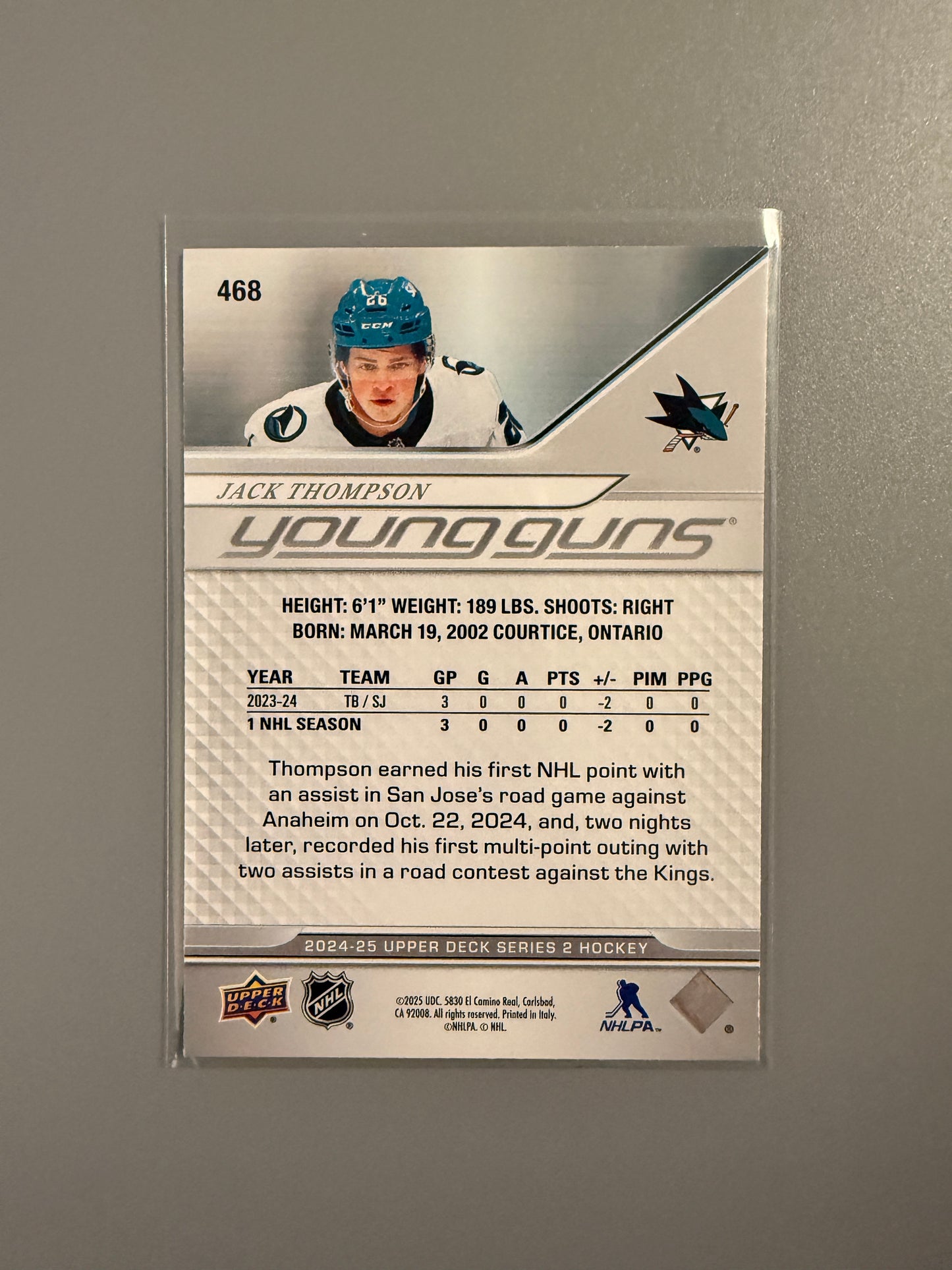 2024-25 Series One Young Guns Jack Thompson RC 468 Sharks