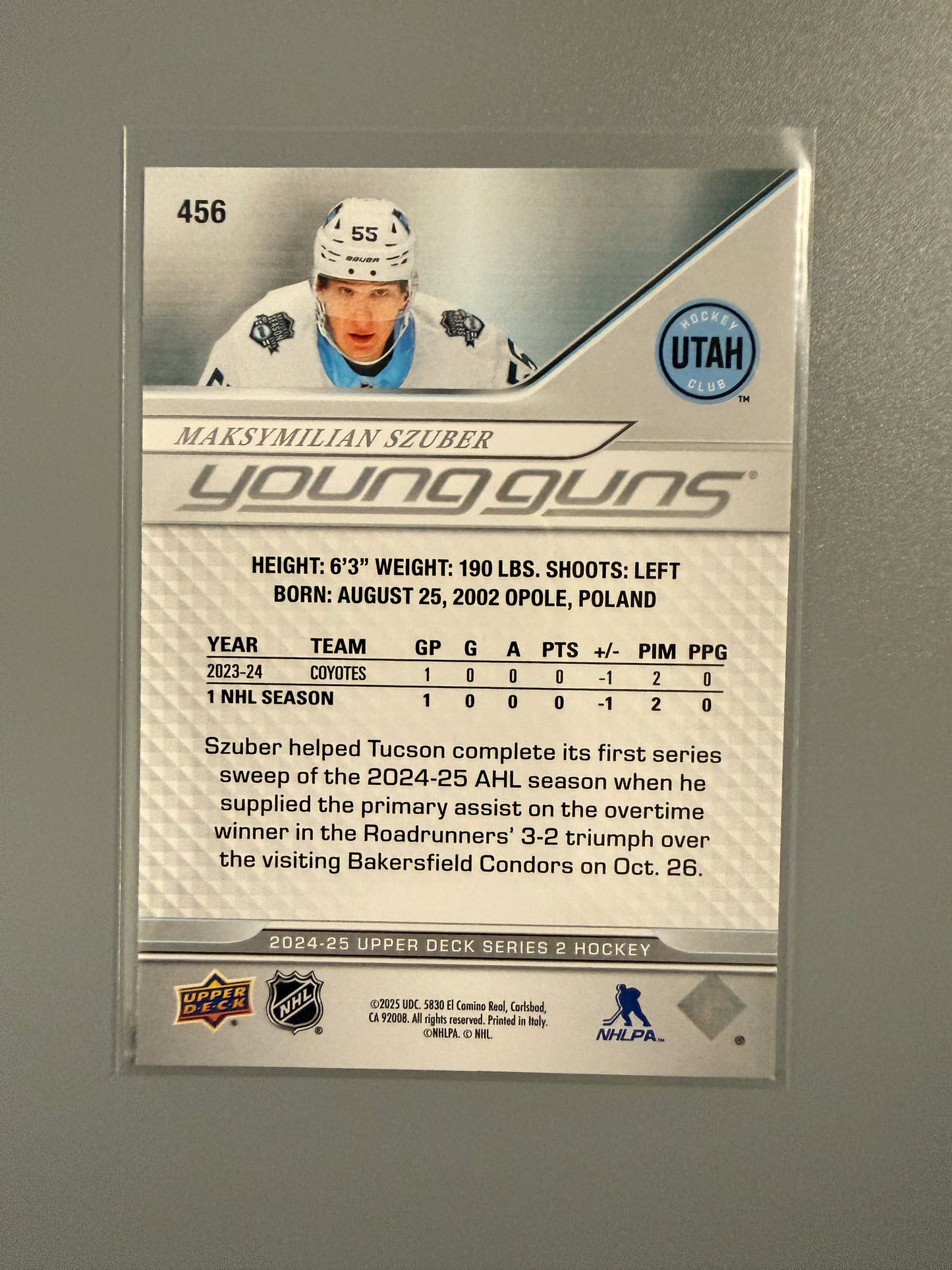2024-25 Series One Young Guns Maksymilian Szuber RC 456 Mammoth