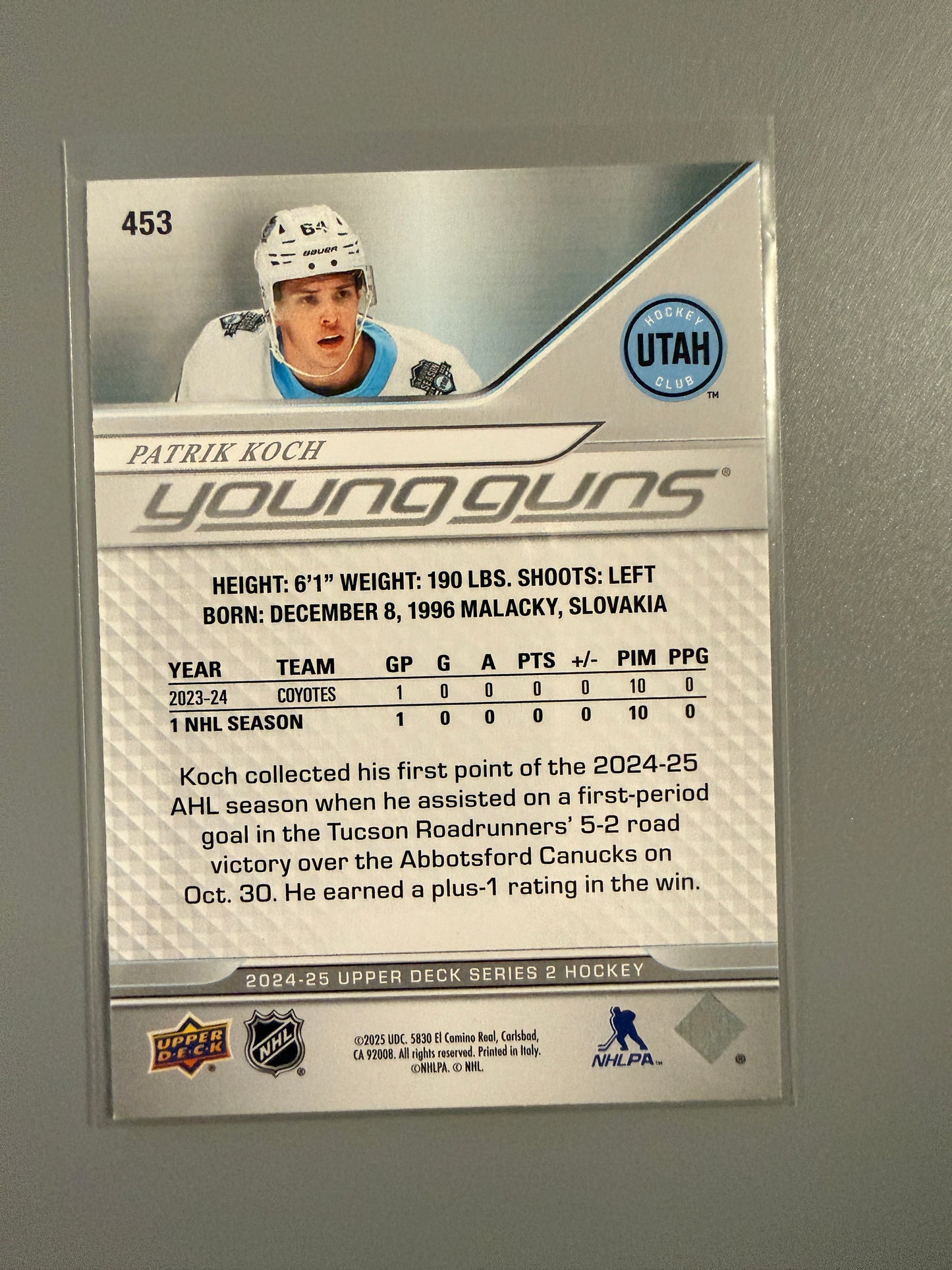 2024-25 Series One Young Guns Patrick Koch RC 453 Mammoth