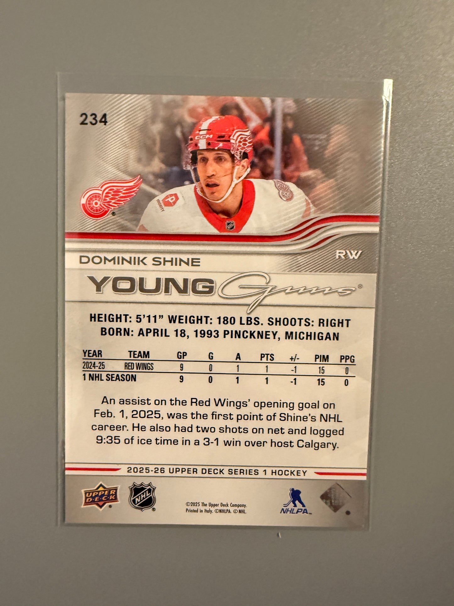 2025-26 Series One Young Guns Domink Shine RC 234 Red Wings