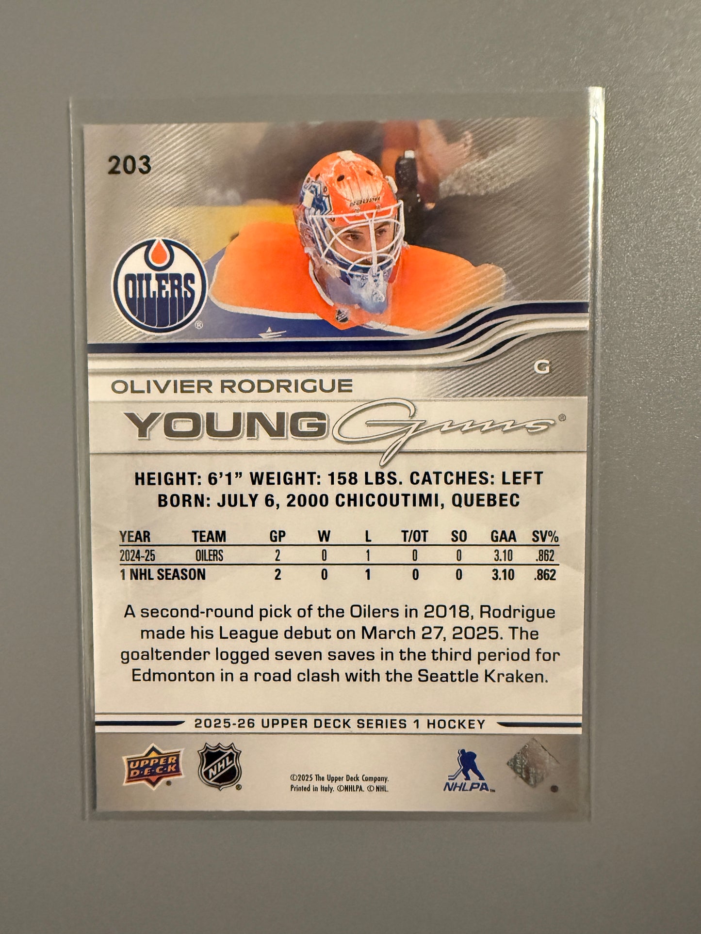 2025-26 Series One Young Guns Olivier Rodrigue RC 203 Oilers