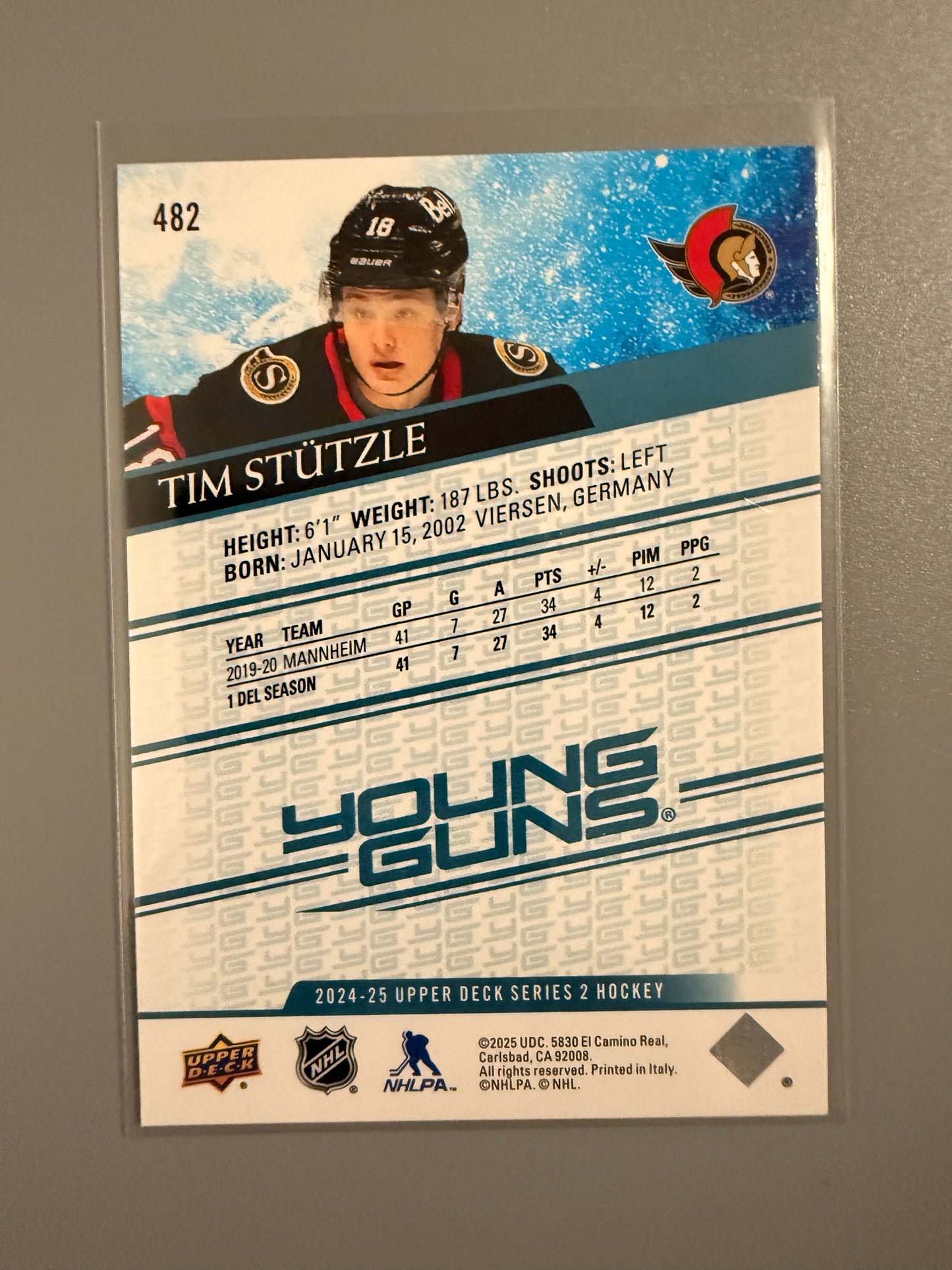 2024-25 Series Two Young Guns Tim Stutzle RC 482 Senators