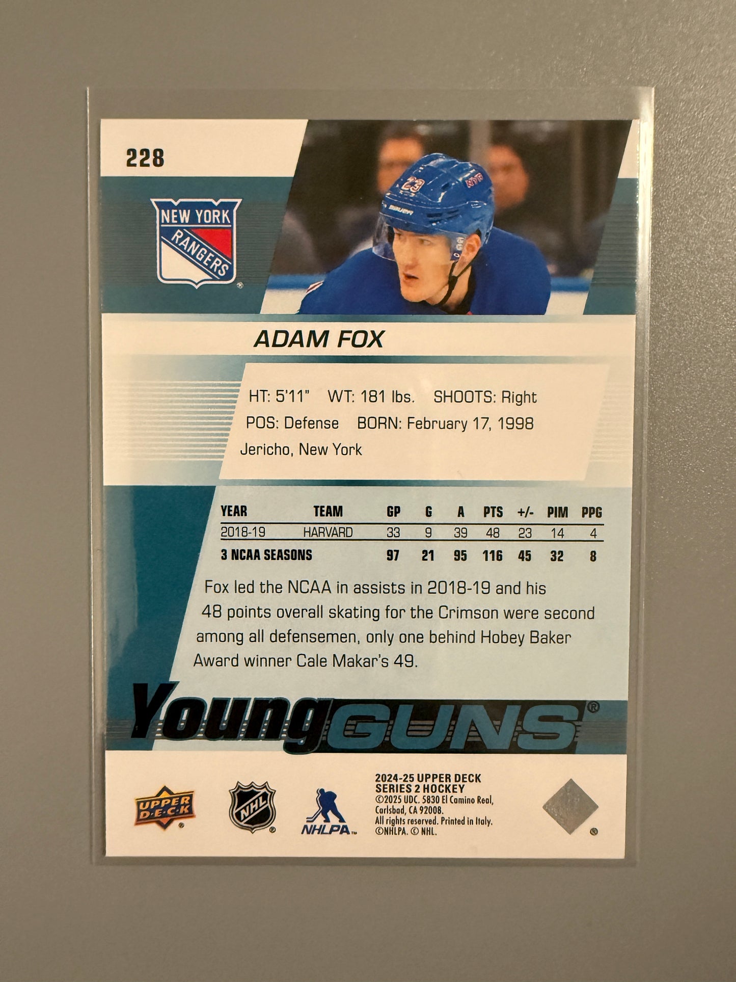 2024-25 Series Two Young Guns Adam Fox RC 228 Rangers