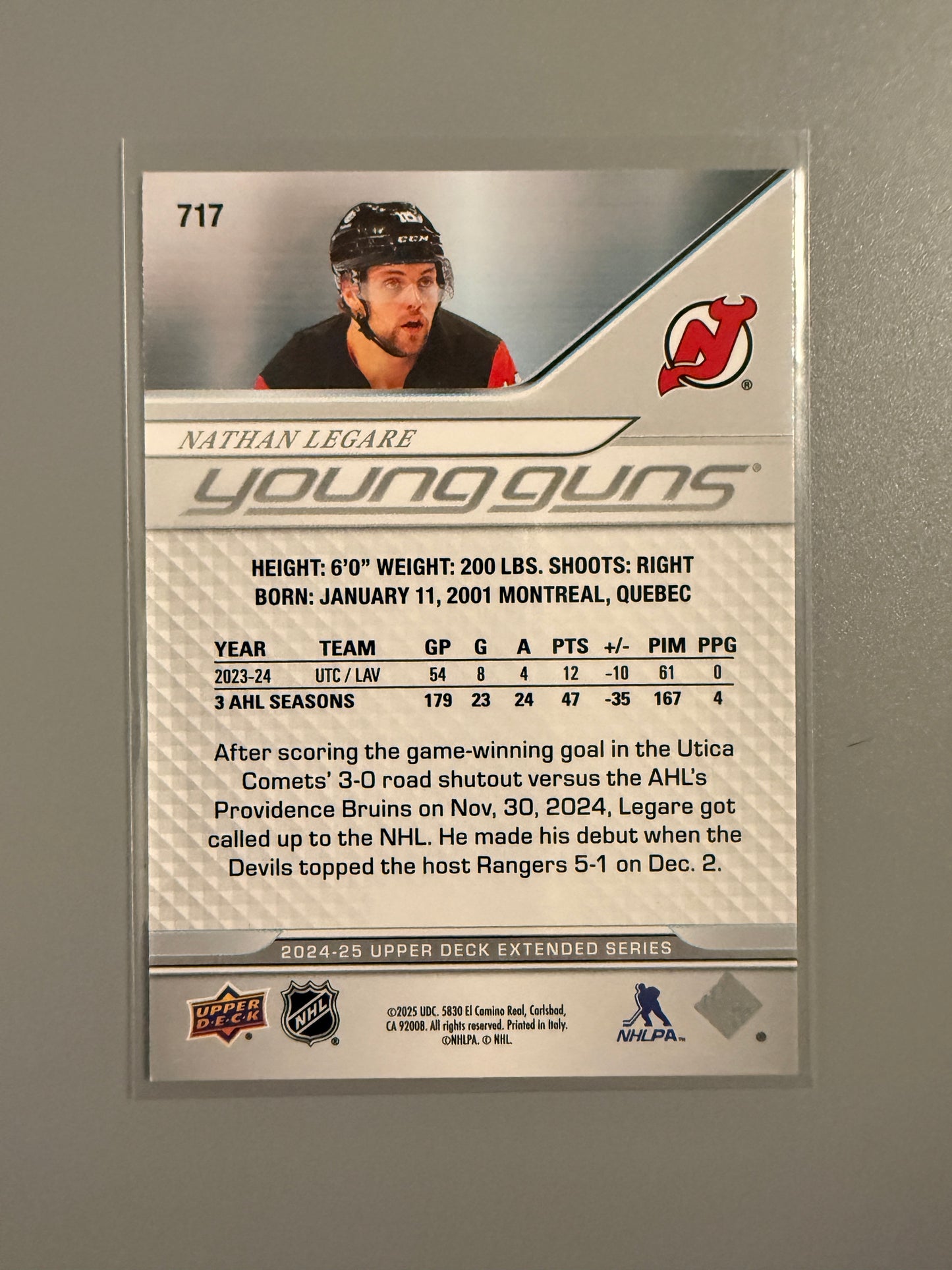 2024-25 Series Two Young Guns Nathan Legare RC 717 Devils