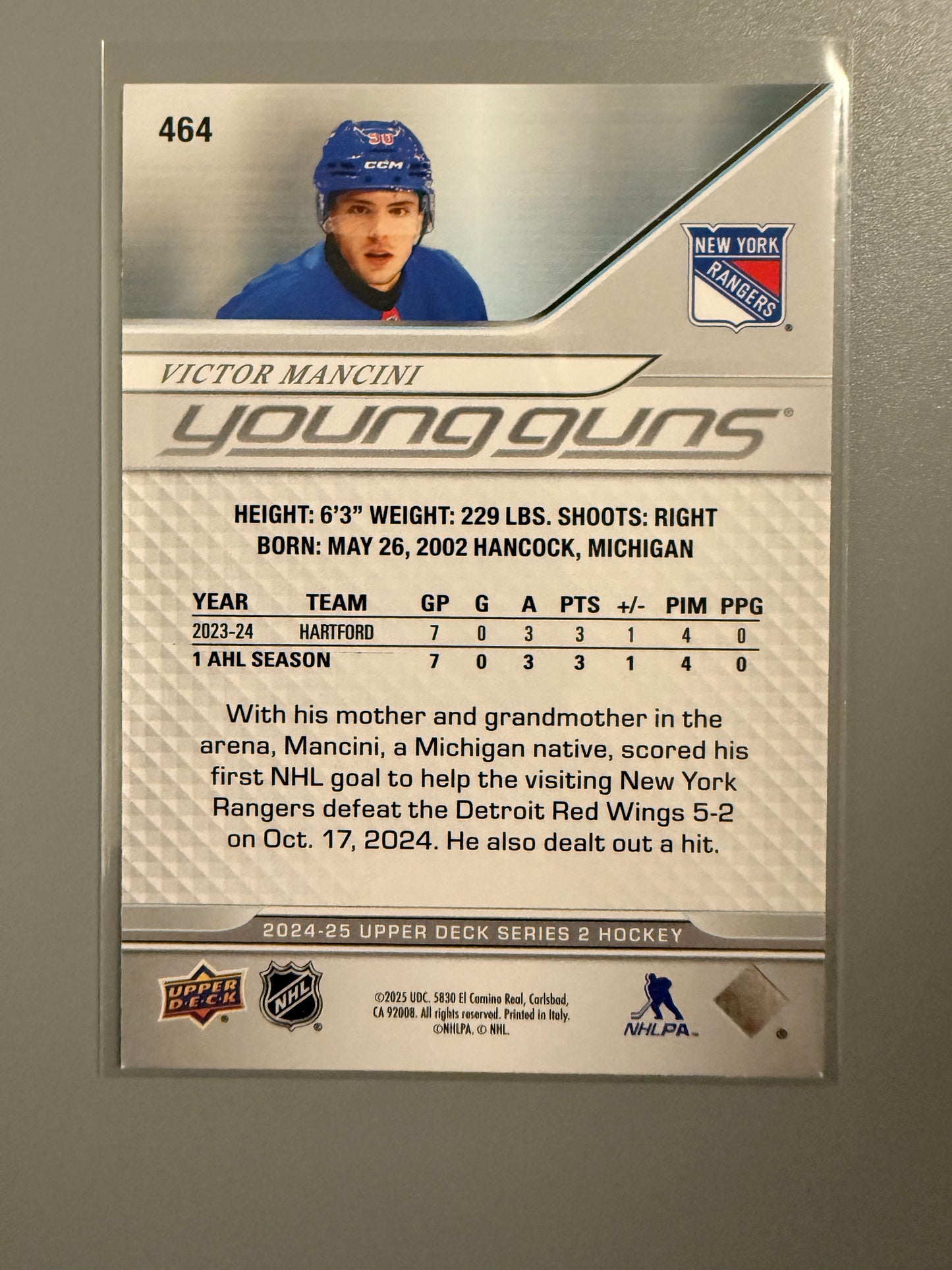 2024-25 Series Two Young Guns Victor Mancini RC 464 Rangers