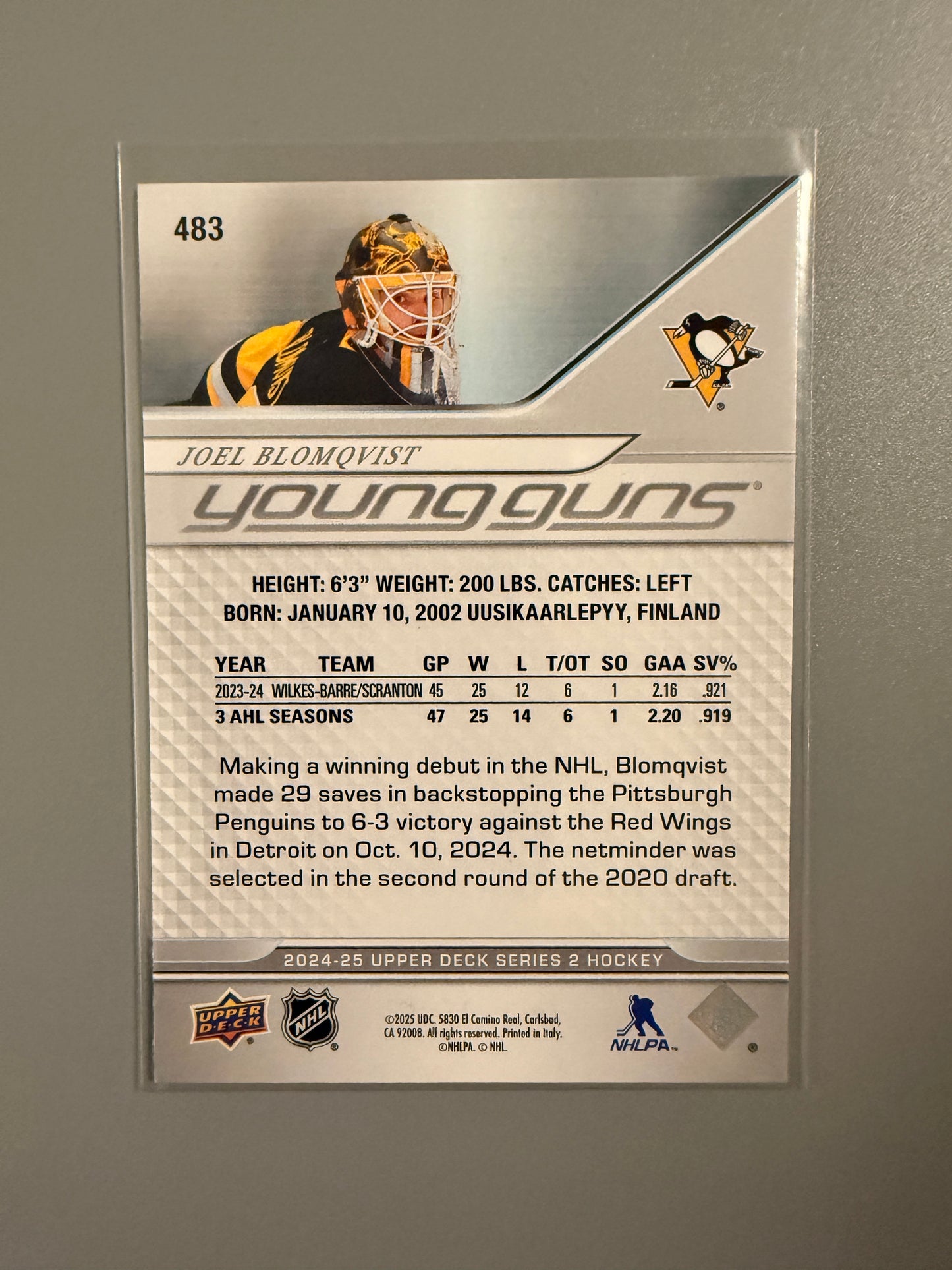 2024-25 Series Two Young Guns Joel Blomqvist RC 483 Penguins