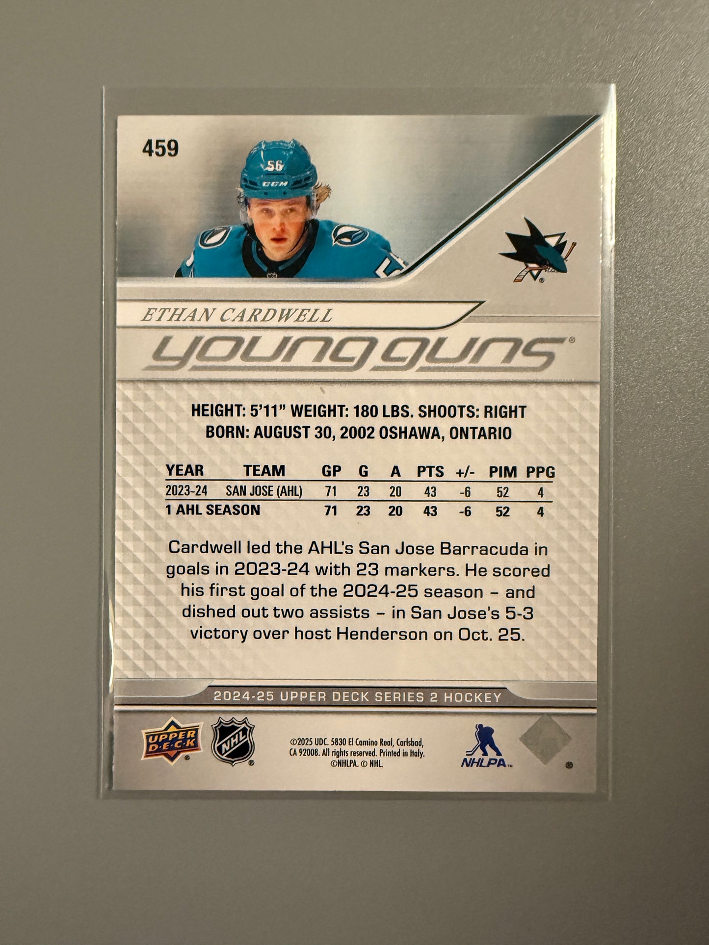 2024-25 Series Two Young Guns Ethan Cardwell RC 459 Sharks