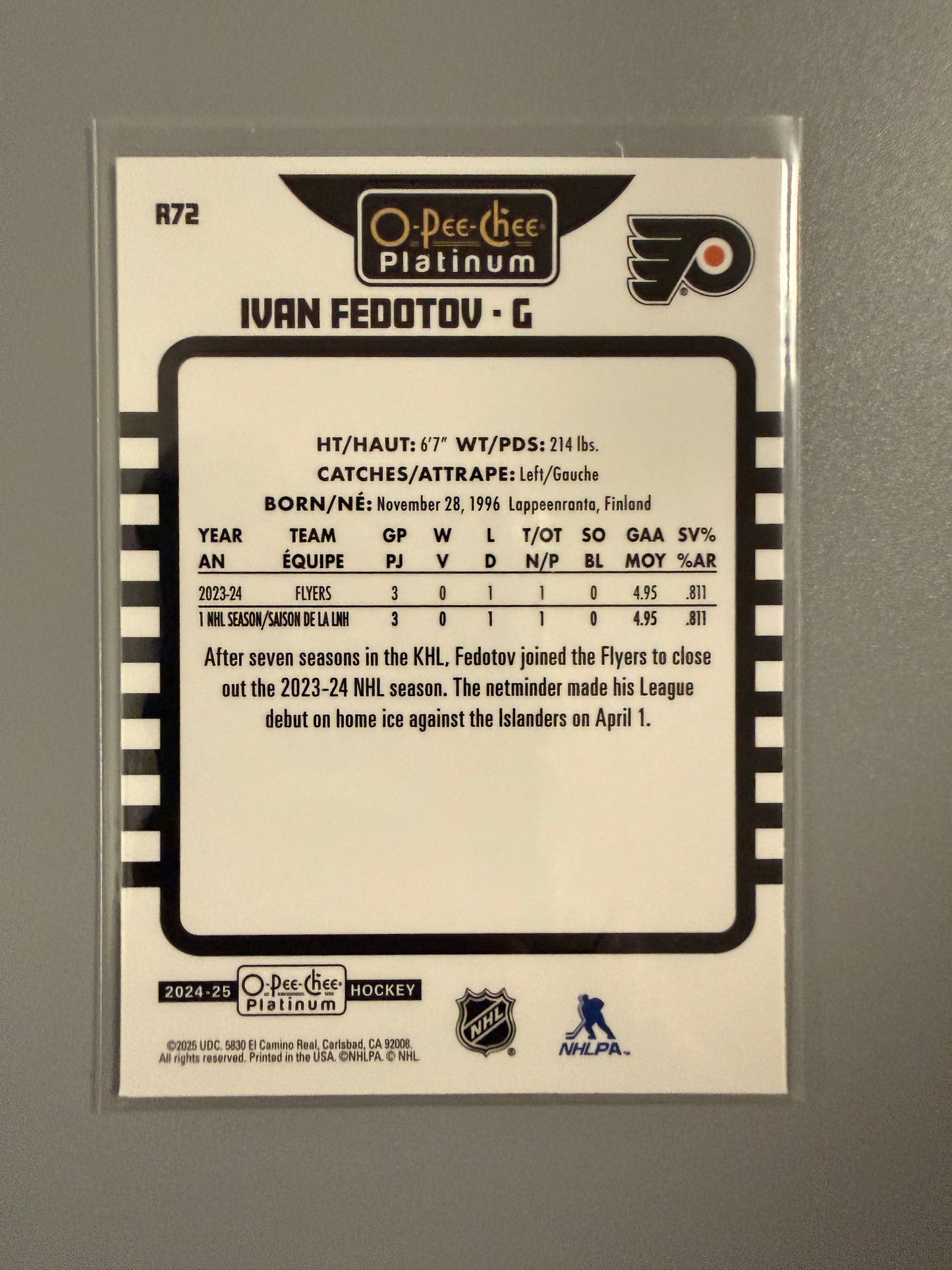 2024-25 O-Pee-Chee Platinum Rainbow Variant Ivan Fedotov RC R72 Flyers