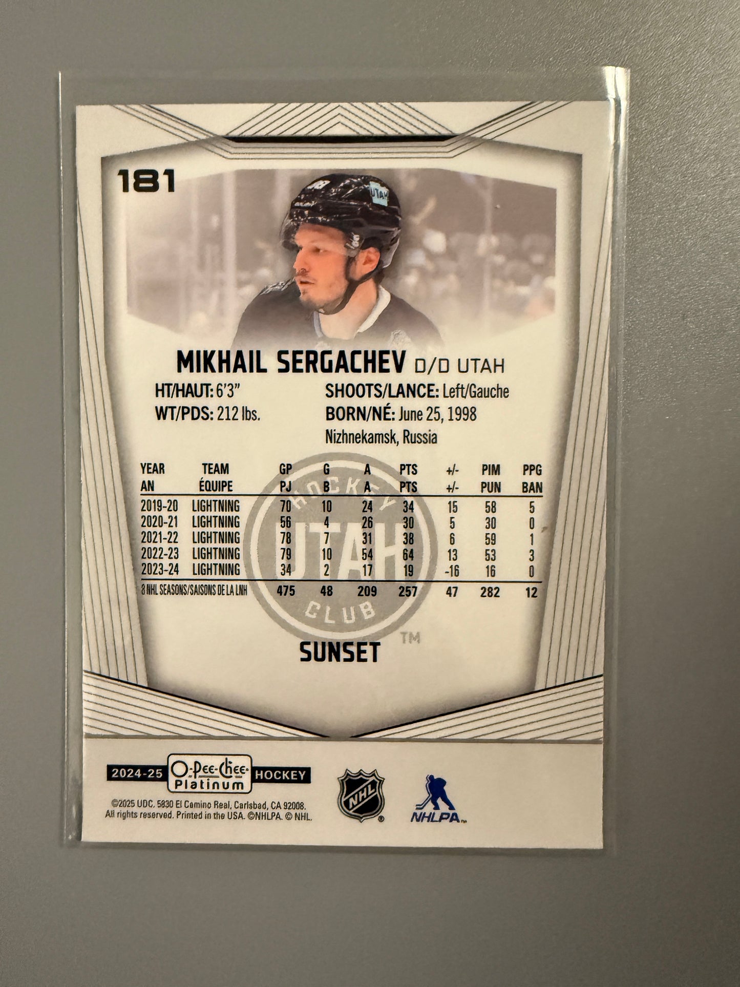 2024-25 O-Pee-Chee Platinum Sunset Variant Mikhail Sergachev 181 Mammoth