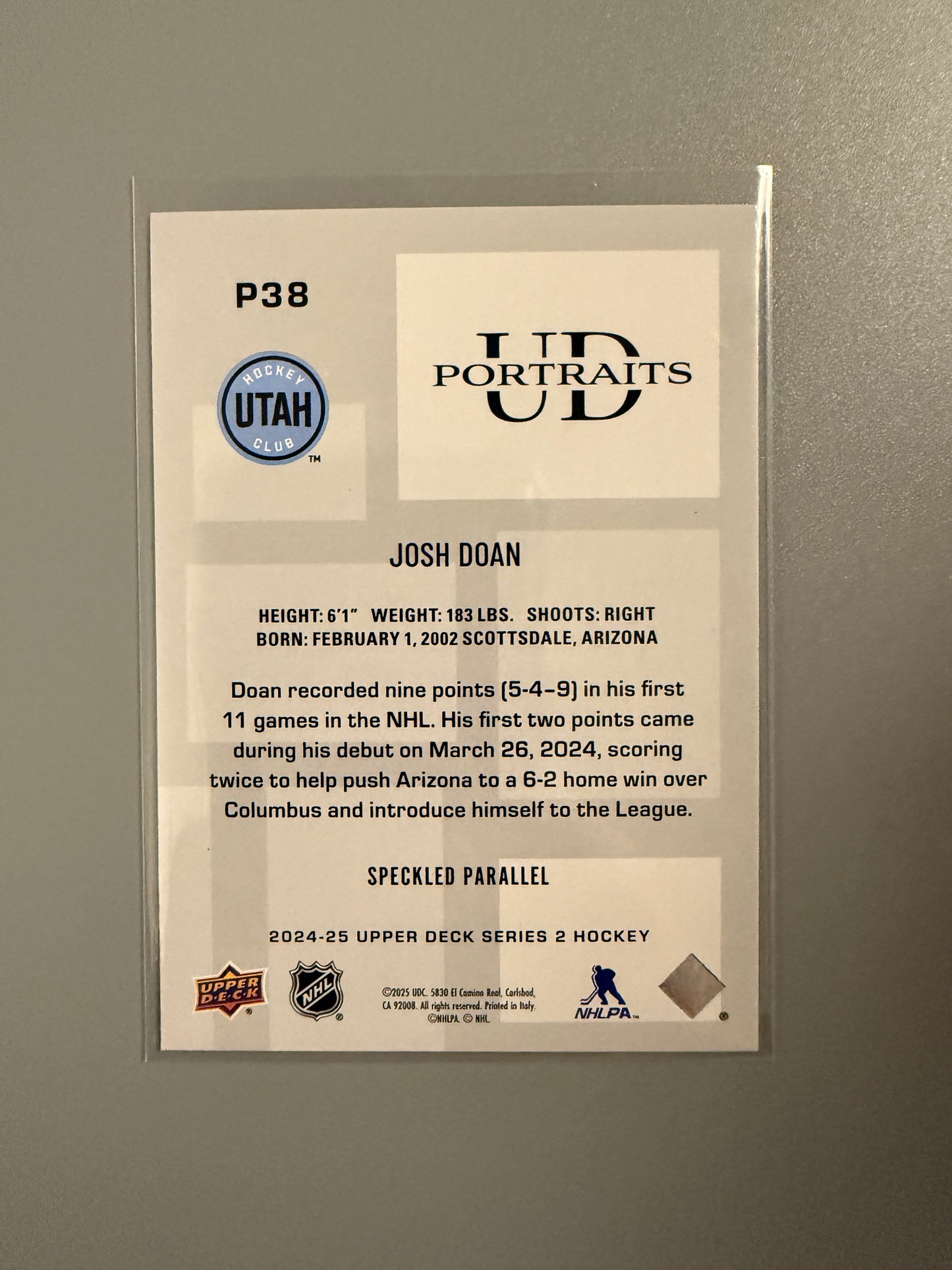 2024-25 Series Two UD Portraits Speckled Variant Josh Doan RC P38 Mammoth