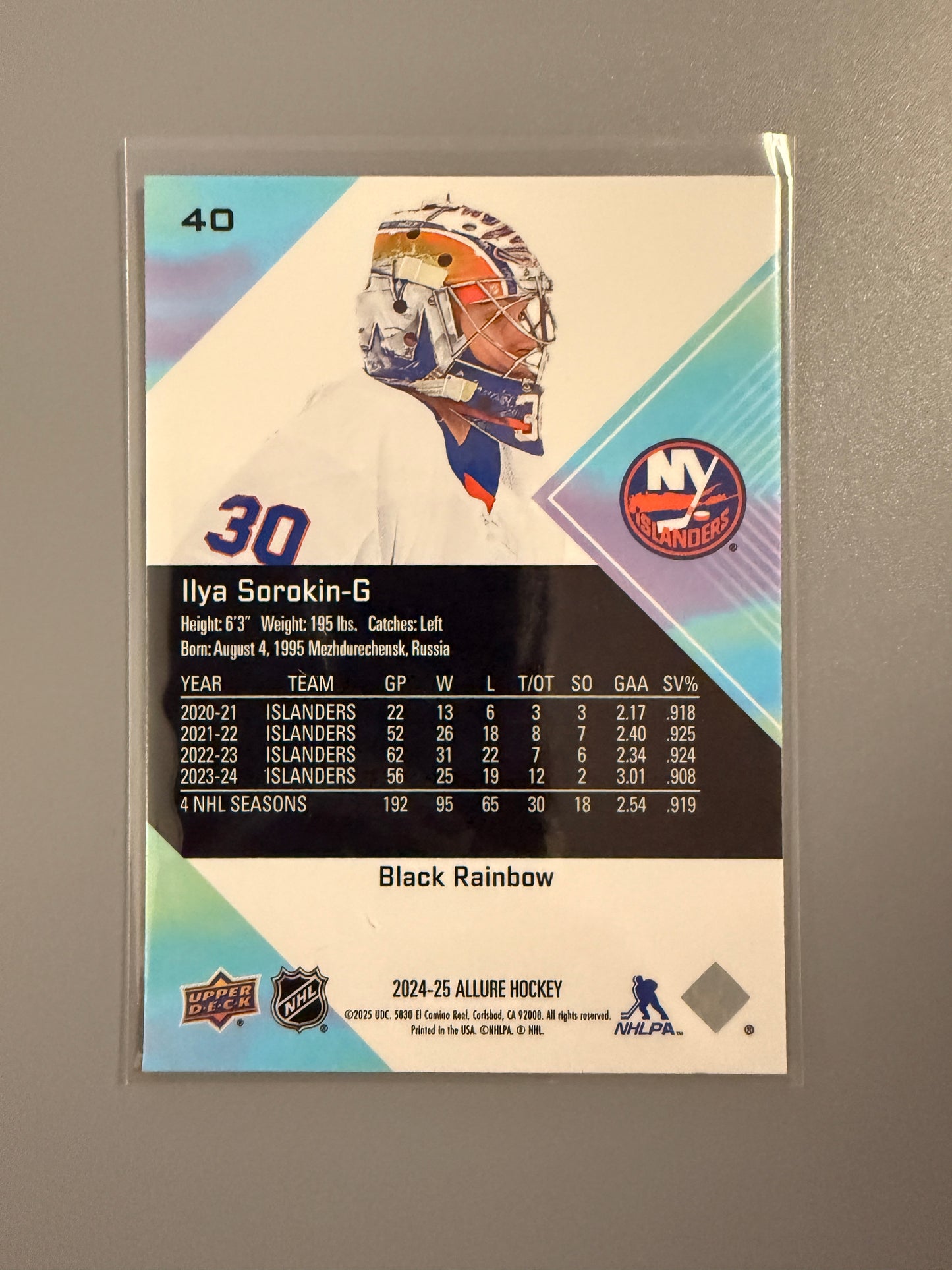 2024-25 Allure Black Rainbow Ilya Sorokin 40 Islanders