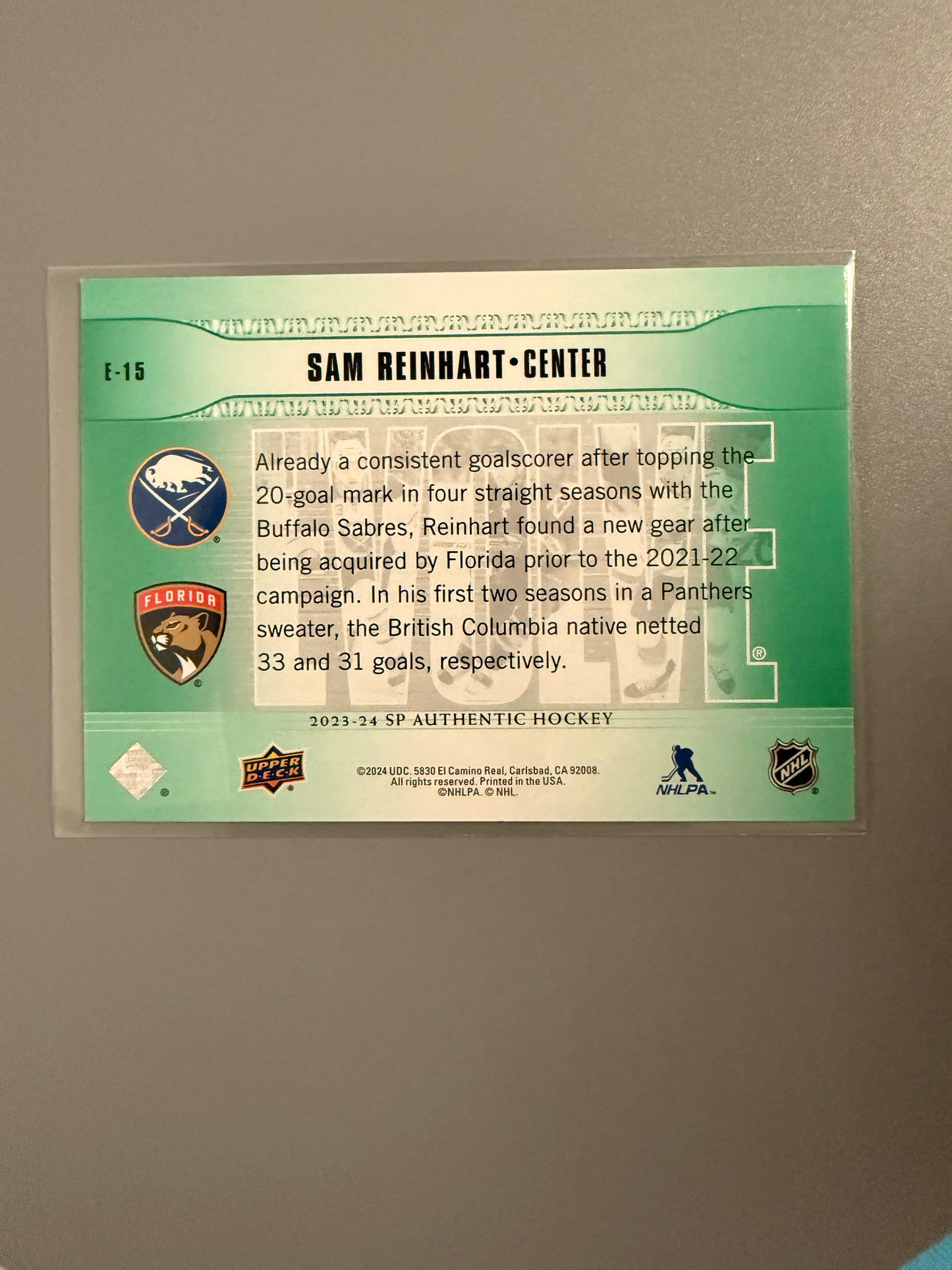 2023-24 SP Authentic Evolve Green Variant Sam Reinhart E-15 Panthers